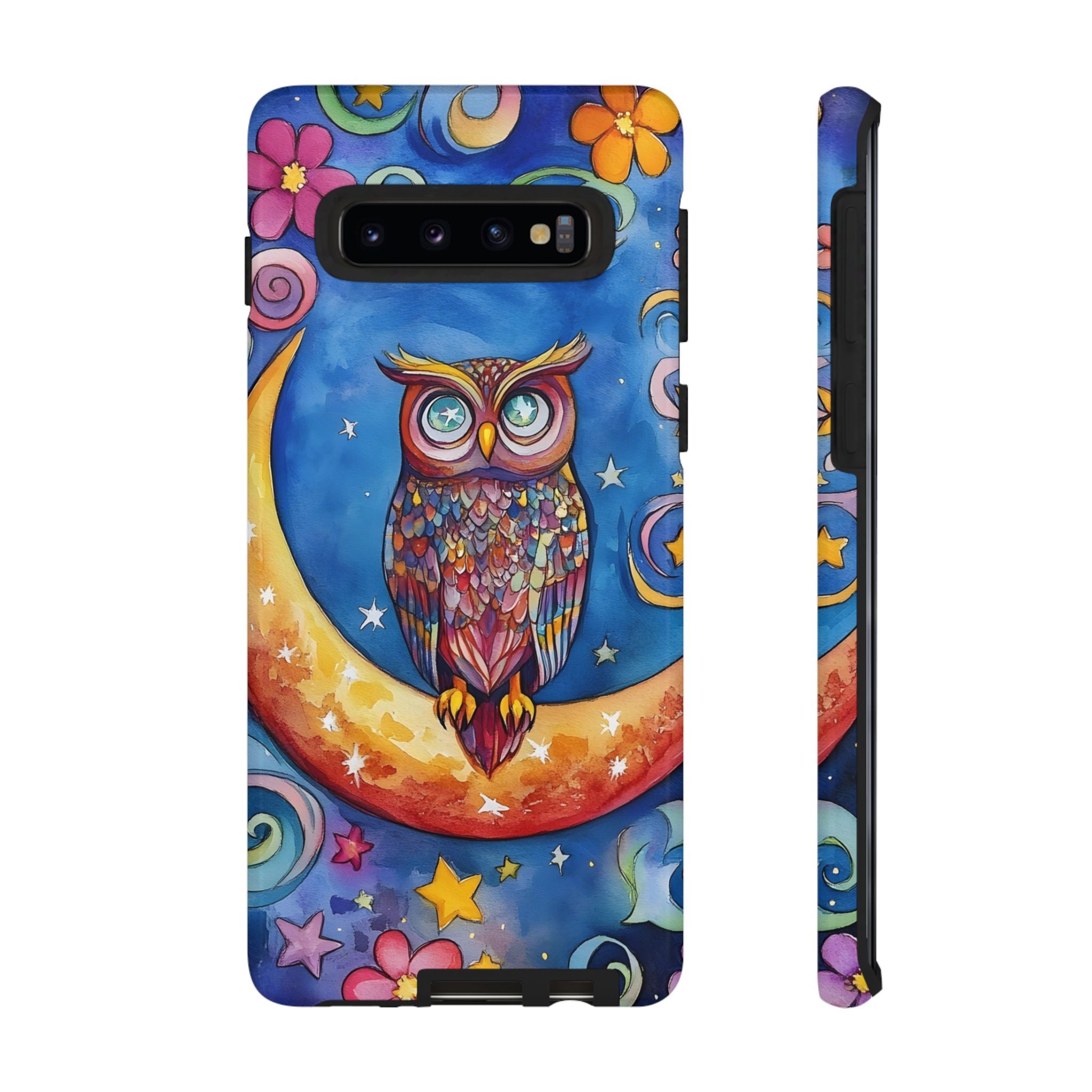 Owl on Crescent Moon Samsung Galaxy Case — Colourful Whimsical Night Sky Design