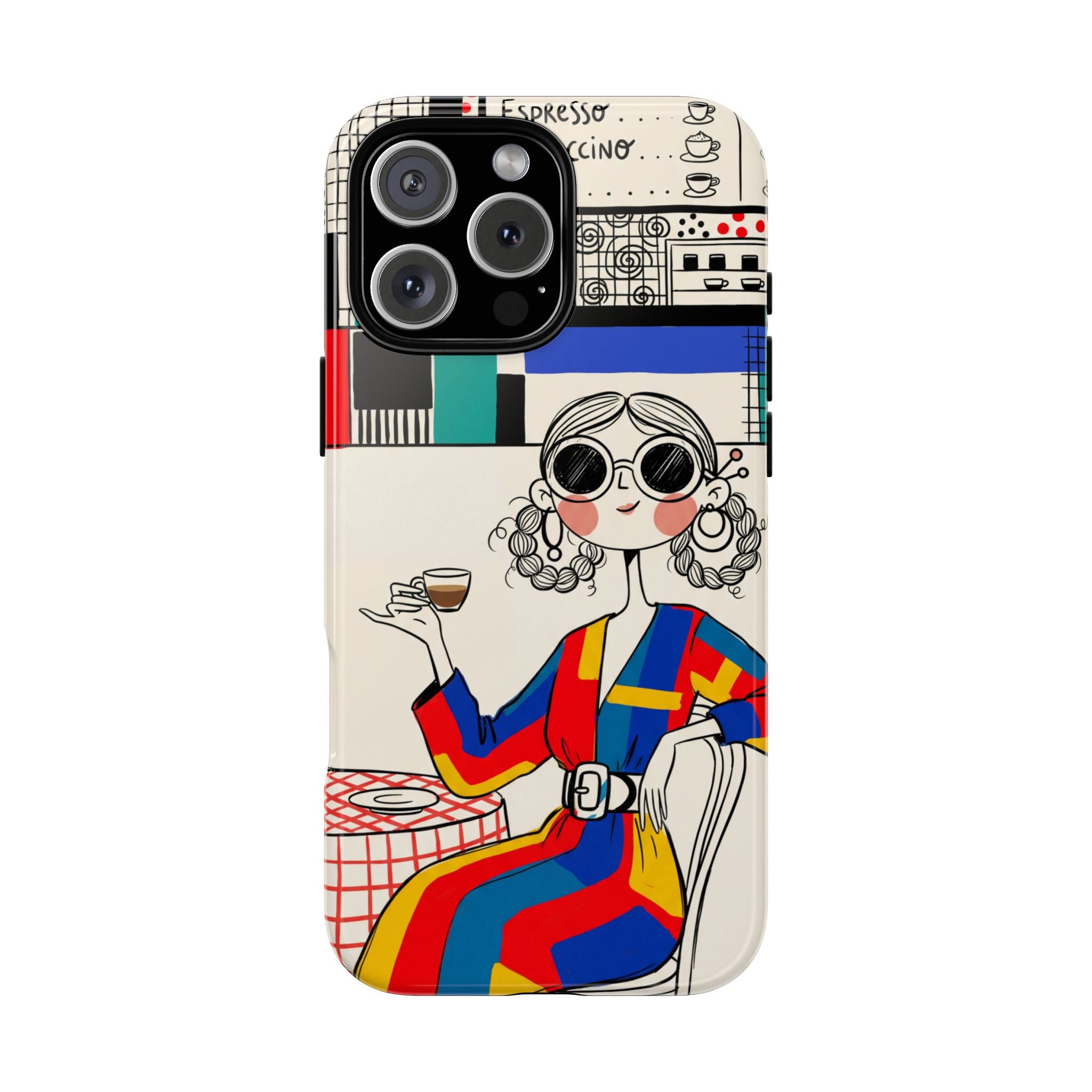 Retro Cafe iPhone Case | Colourful Chic Woman Illustration