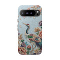 Custodia Resistente per Google Pixel Gru Floreale | Protezione Vintage con Uccello Ricamato