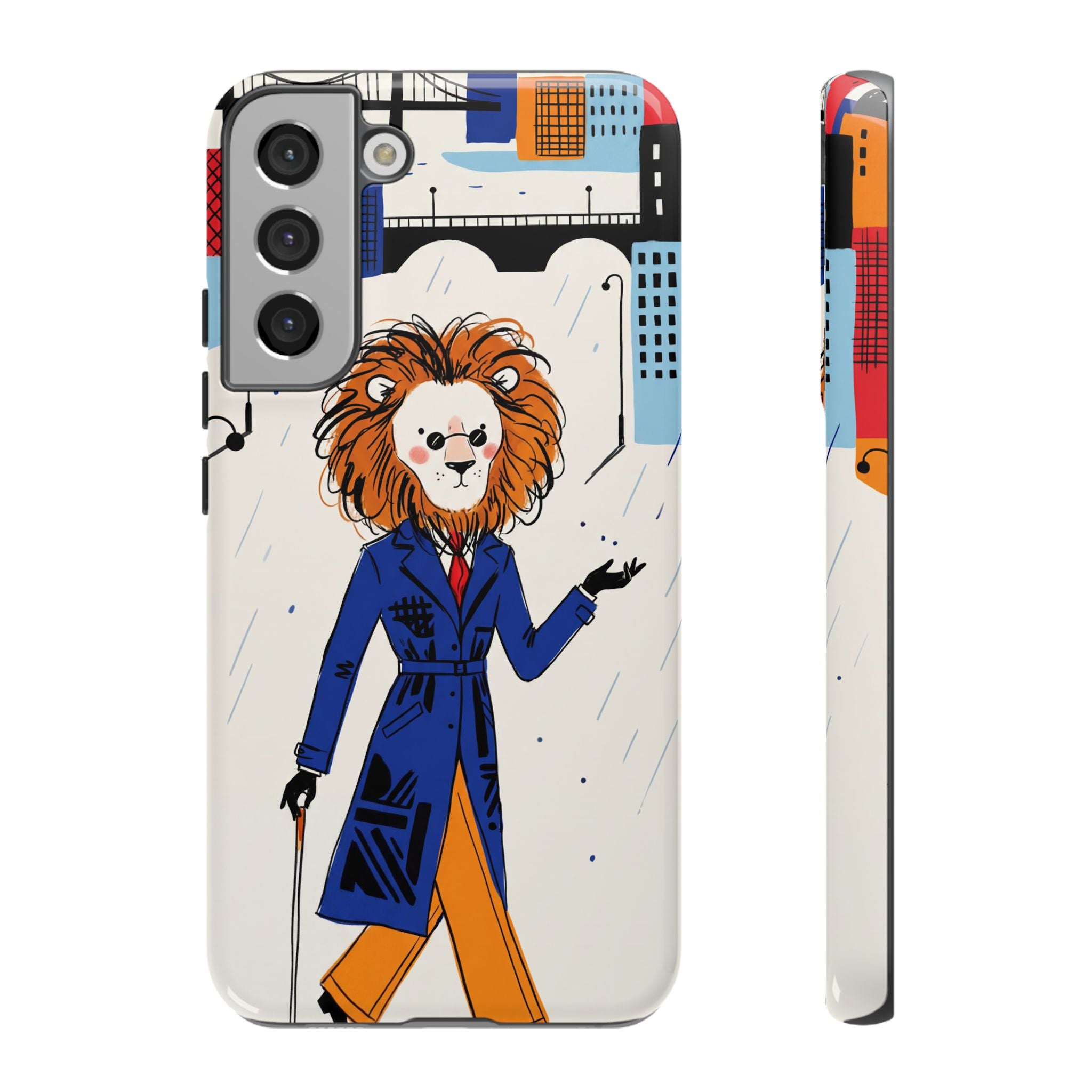Lion Gentleman Samsung Galaxy Phone Case | Dapper Lion in City Rain