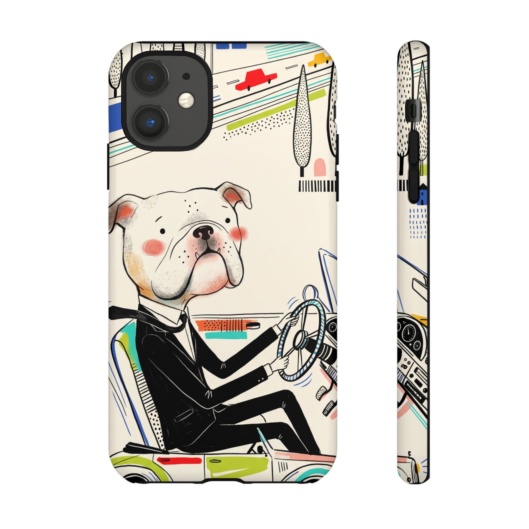Bulldog Driver iPhone Case | Cute Retro Dog Illustration