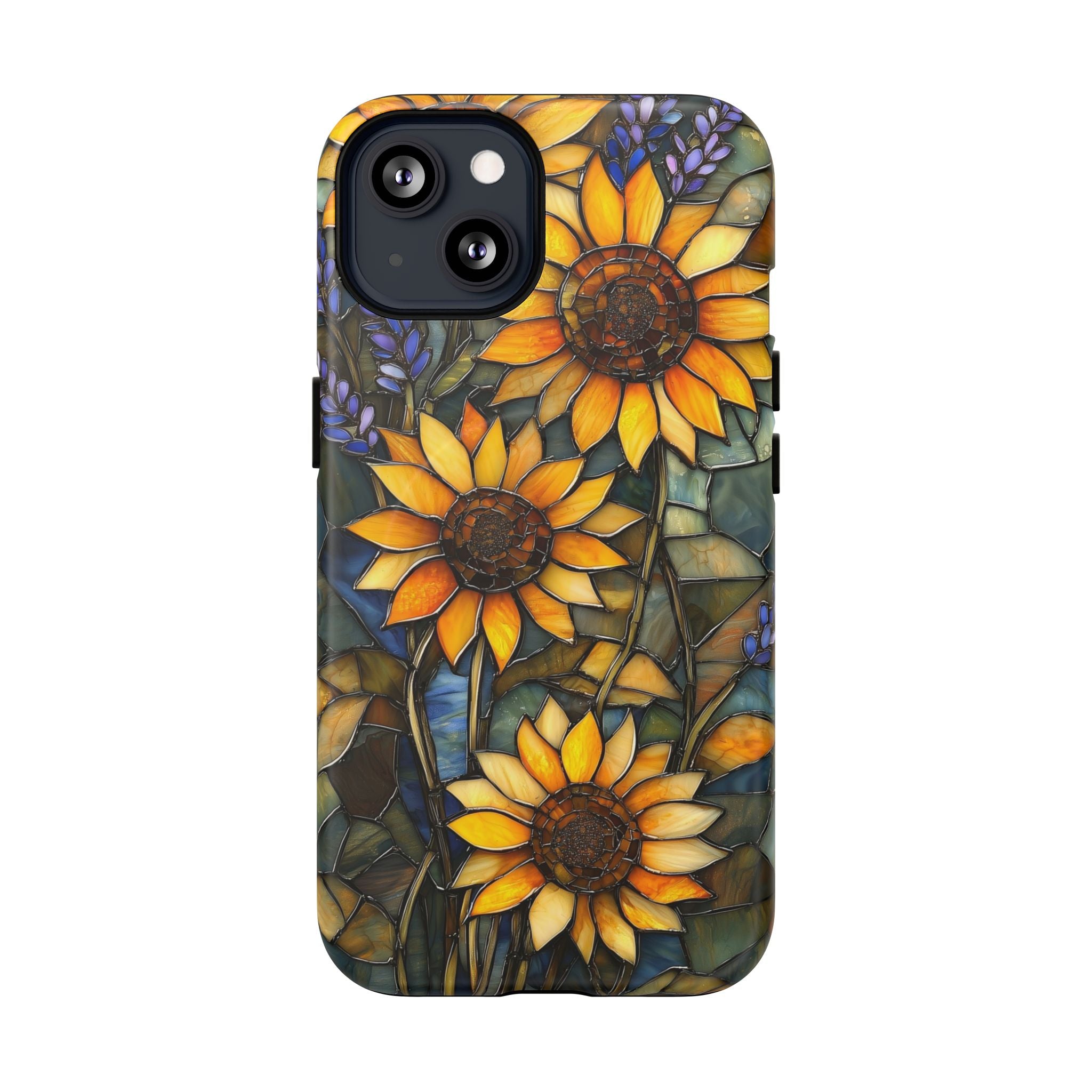 Custodia MagSafe resistente per iPhone con motivo a girasole in vetro colorato