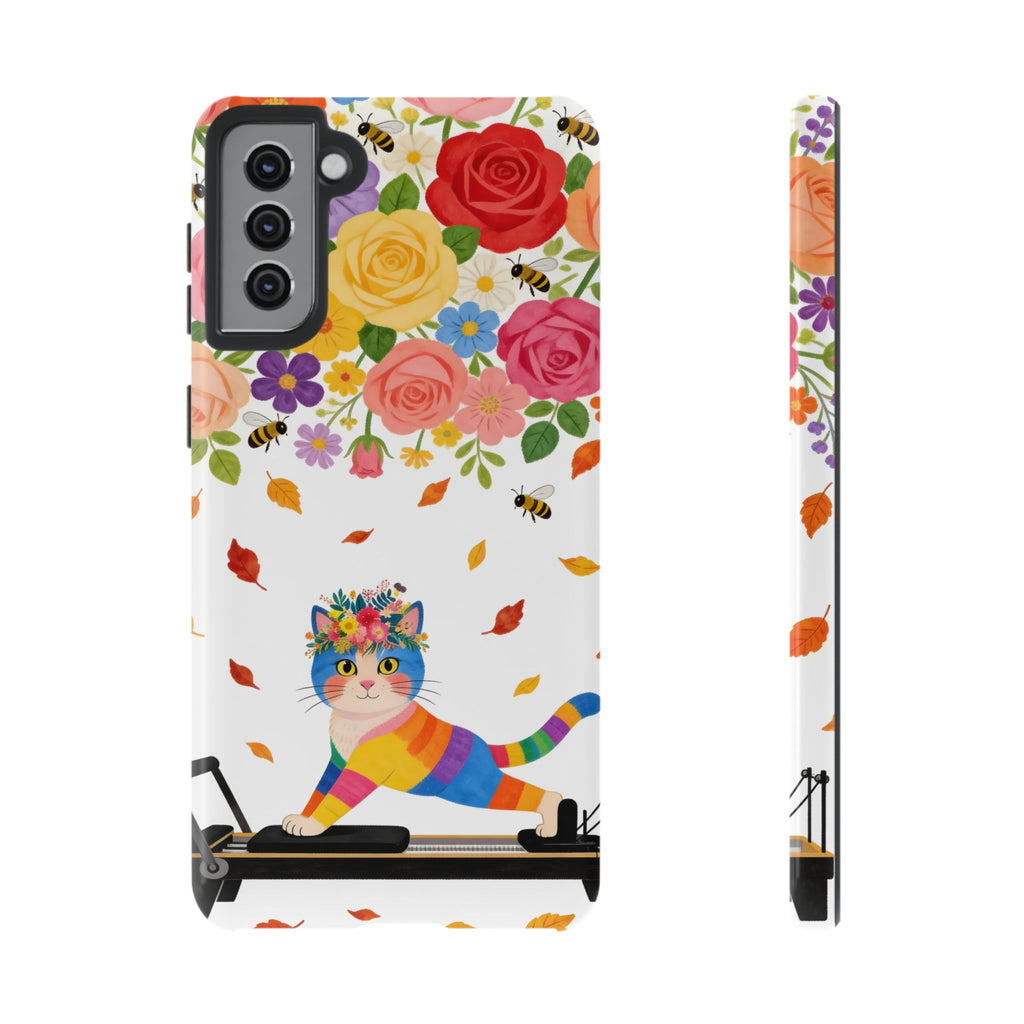 Floral Rainbow Cat Tough Samsung Galaxy Phone Case — Colorful Pilates Cat Design