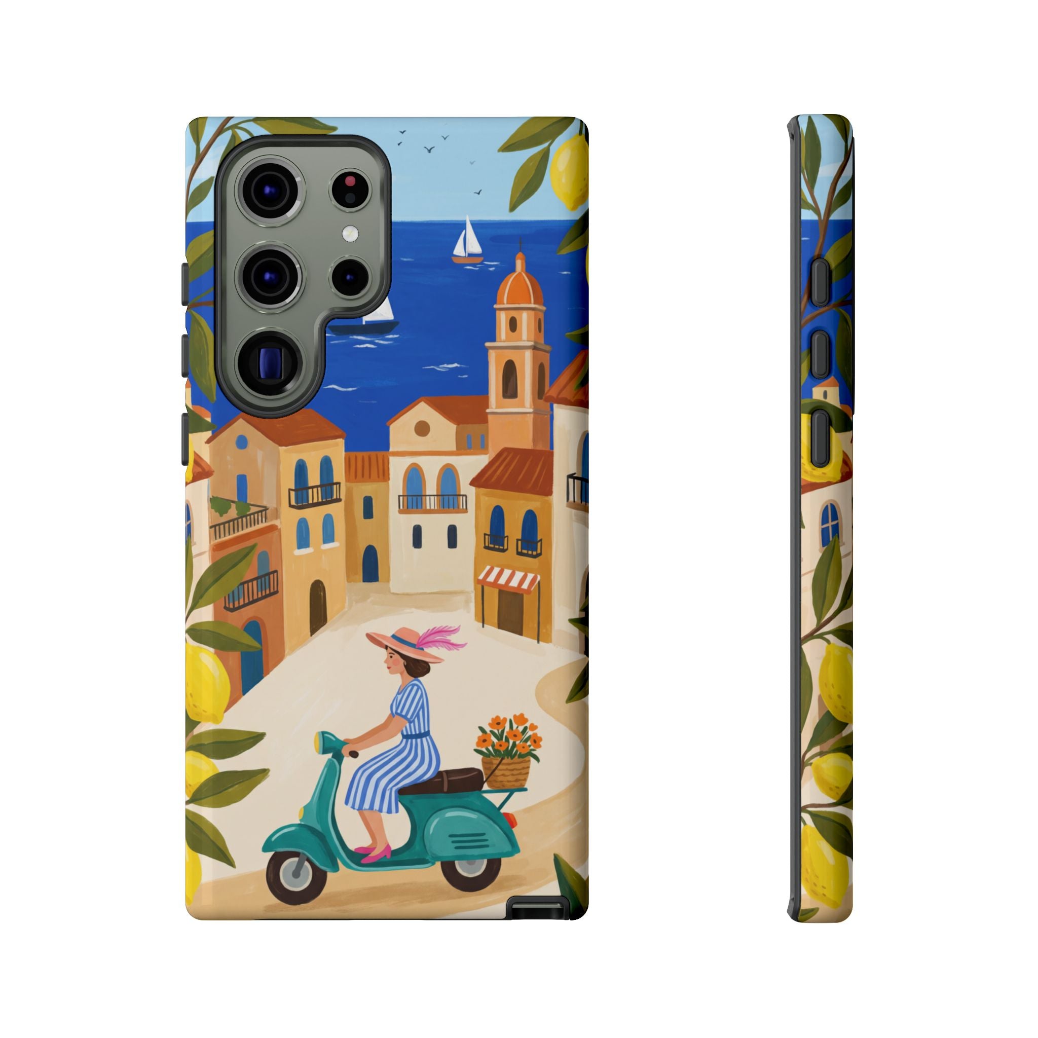 Mediterranean Scooter Samsung Galaxy Phone Case | Coastal Lemon Grove Design
