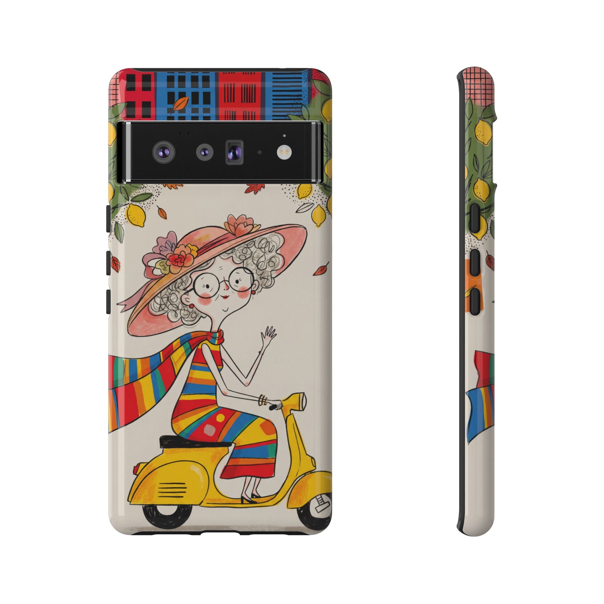 Vintage Scooter Granny Google Pixel Phone Case | Colourful Retro Elderly Lady Design