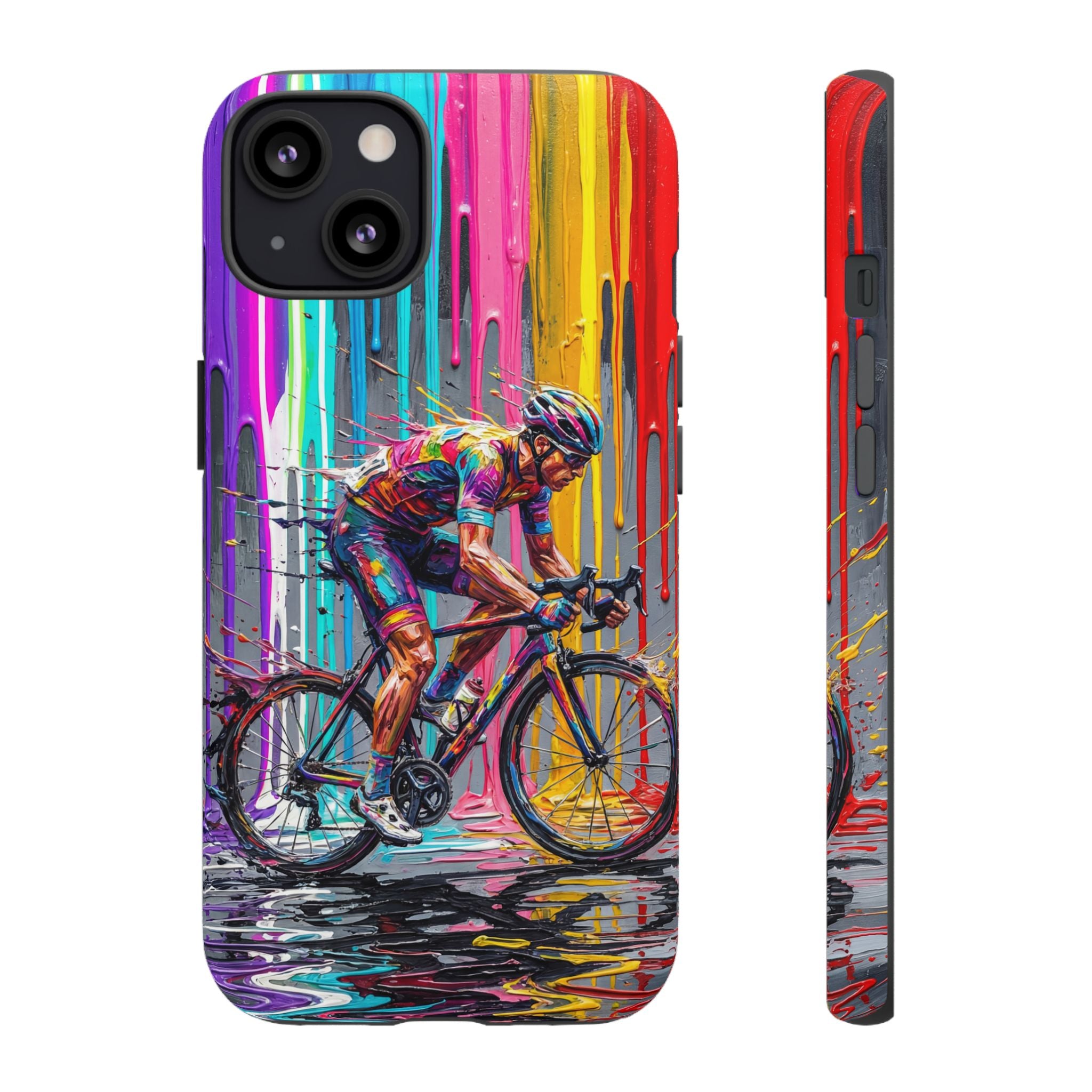 Cyclist Art iPhone Case | Colourful Drip Painting Tough Cases