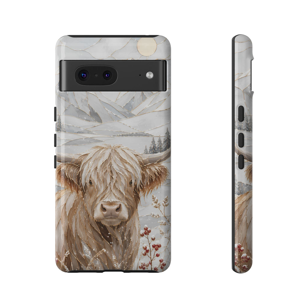 Highland Cow Google Pixel Phone Case | Stained Glass Mountain Case