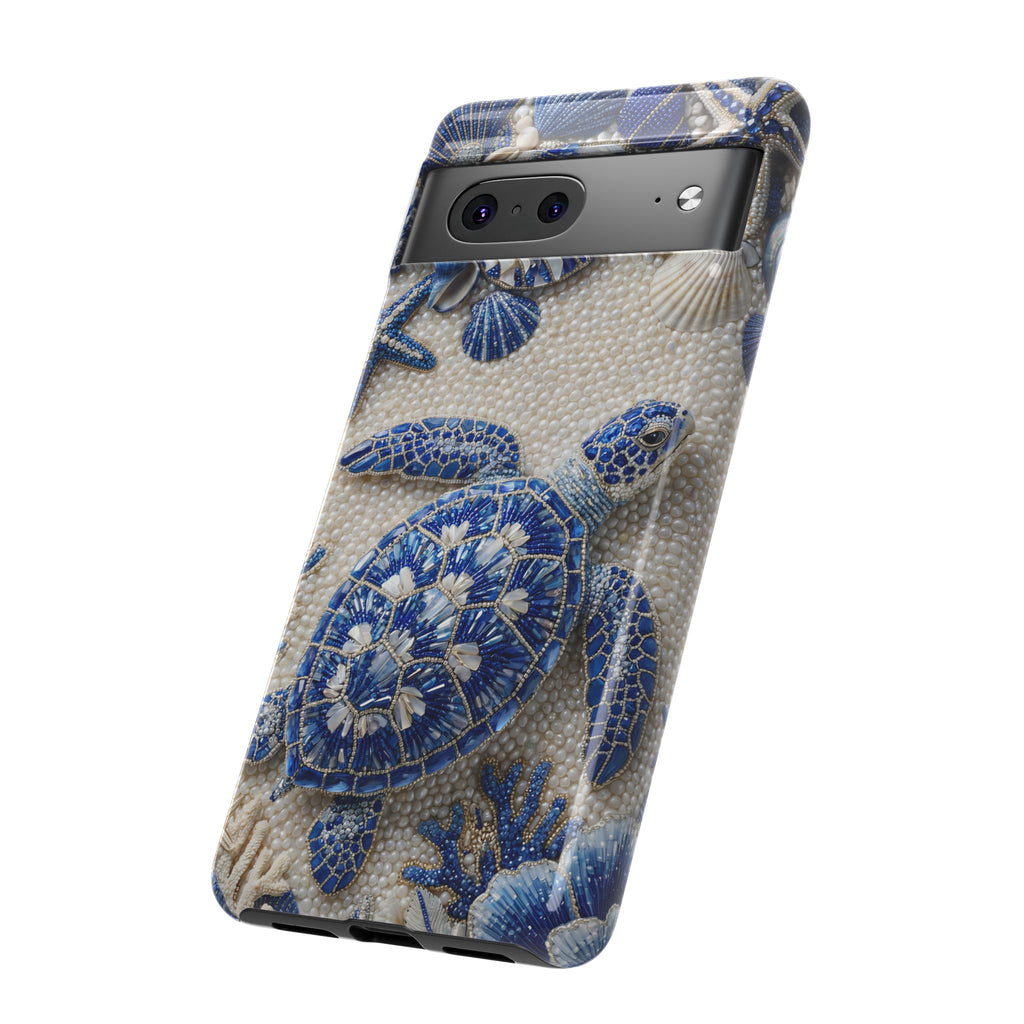 Custodia per Google Pixel in ceramica blu con motivo tartaruga marina