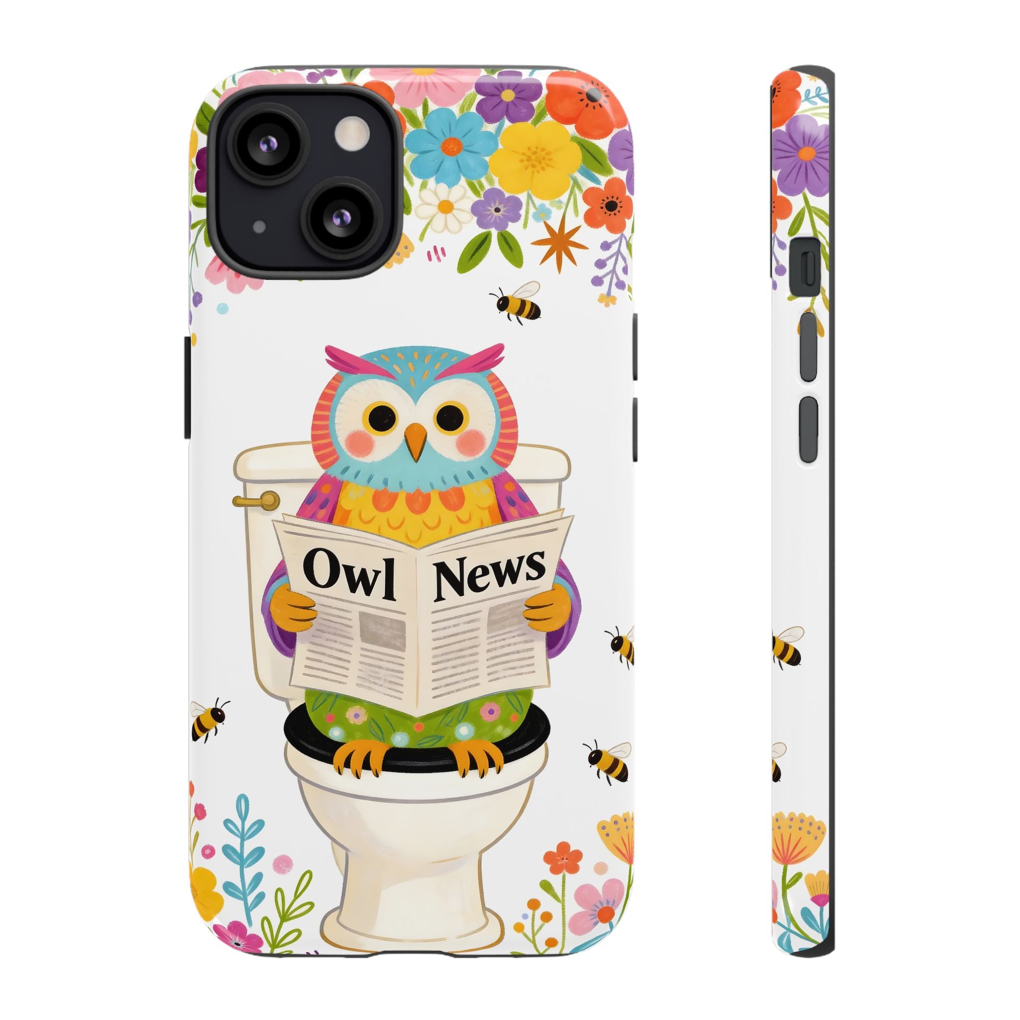 Owl News Floral iPhone Case | Cute Owl Reading Newspaper on Toilet