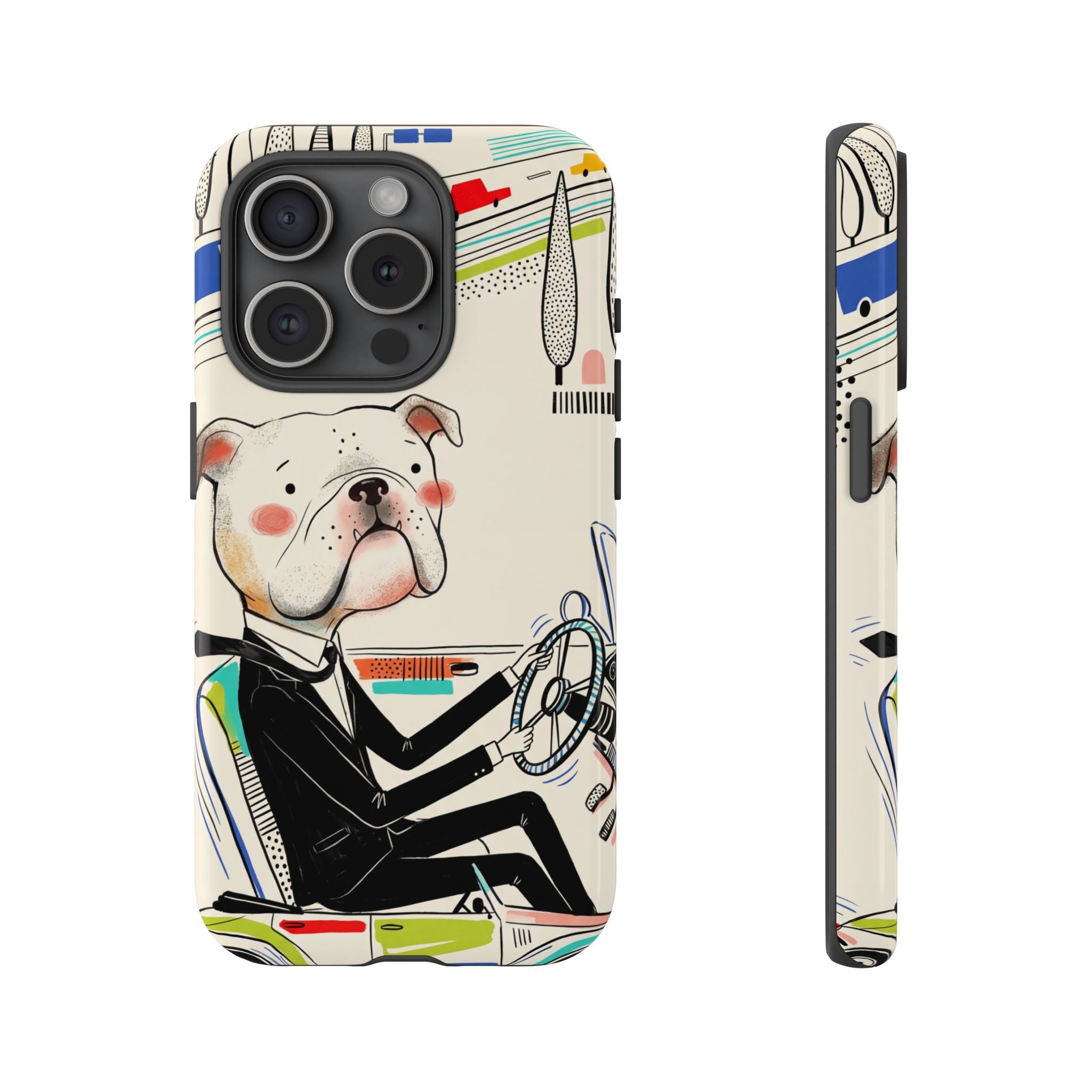 Bulldog Driver iPhone Case | Cute Retro Dog Illustration