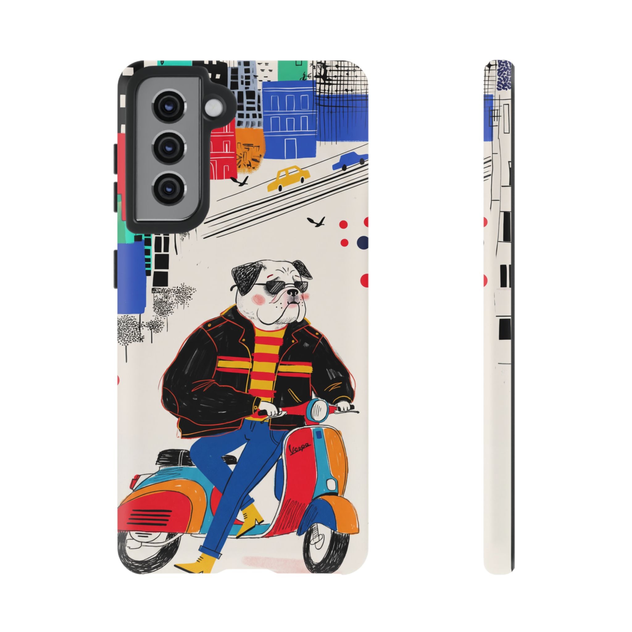 Bulldog Vespa Samsung Galaxy Phone Case | Retro Scooter Dog Protective Cover