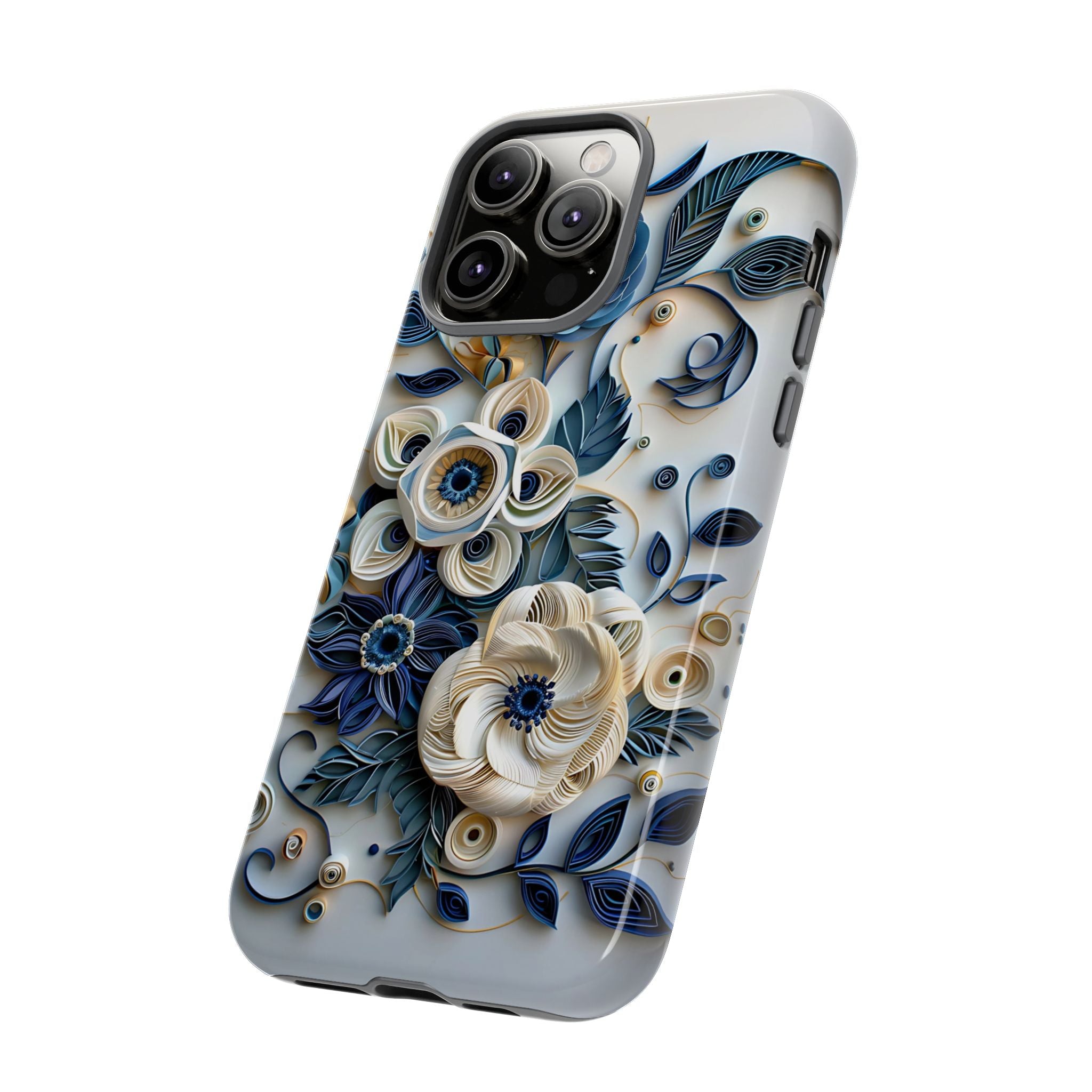 Floral Quilled Art iPhone Case — Blue & Cream Decorative Protection