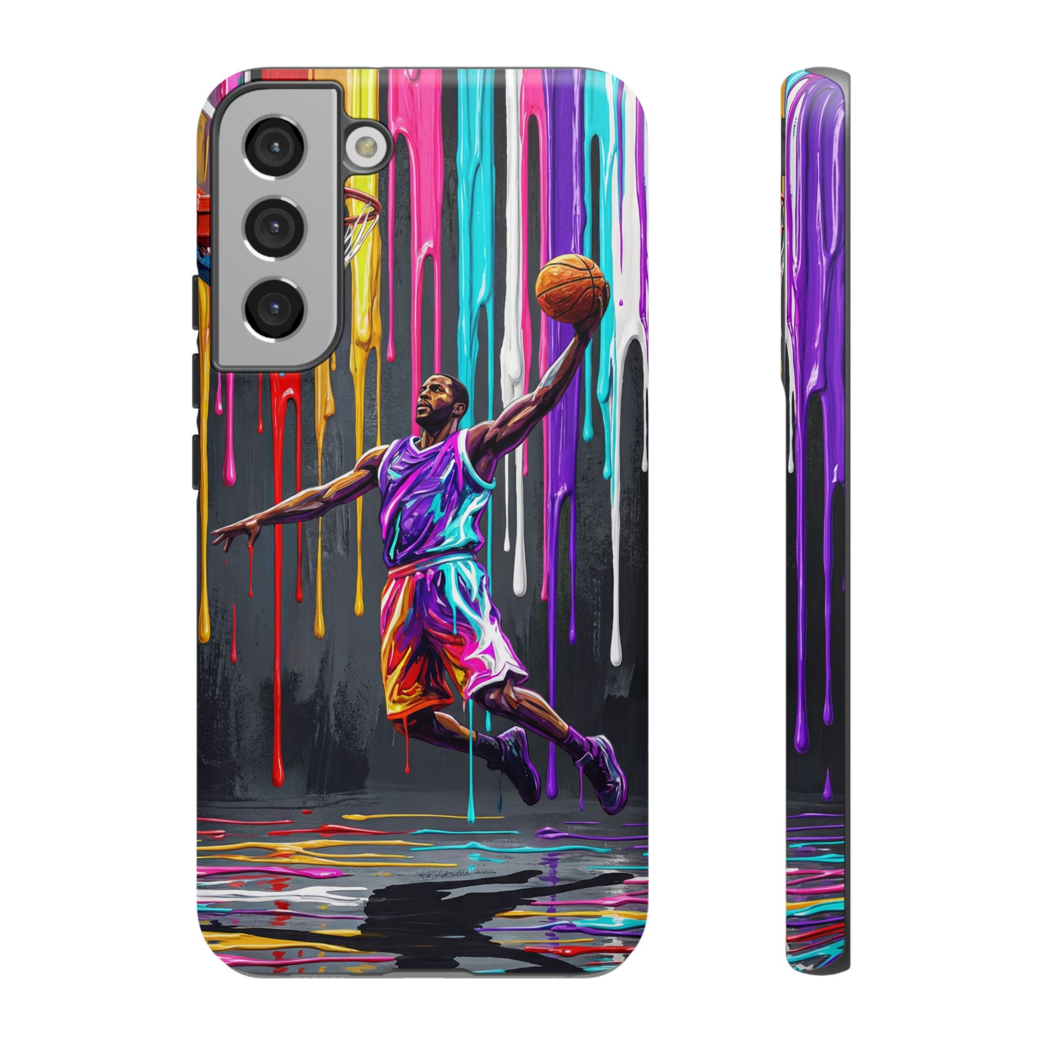 Color Splash Basketball Samsung Galaxy Phone Case | Vibrant Drip Dunk Design
