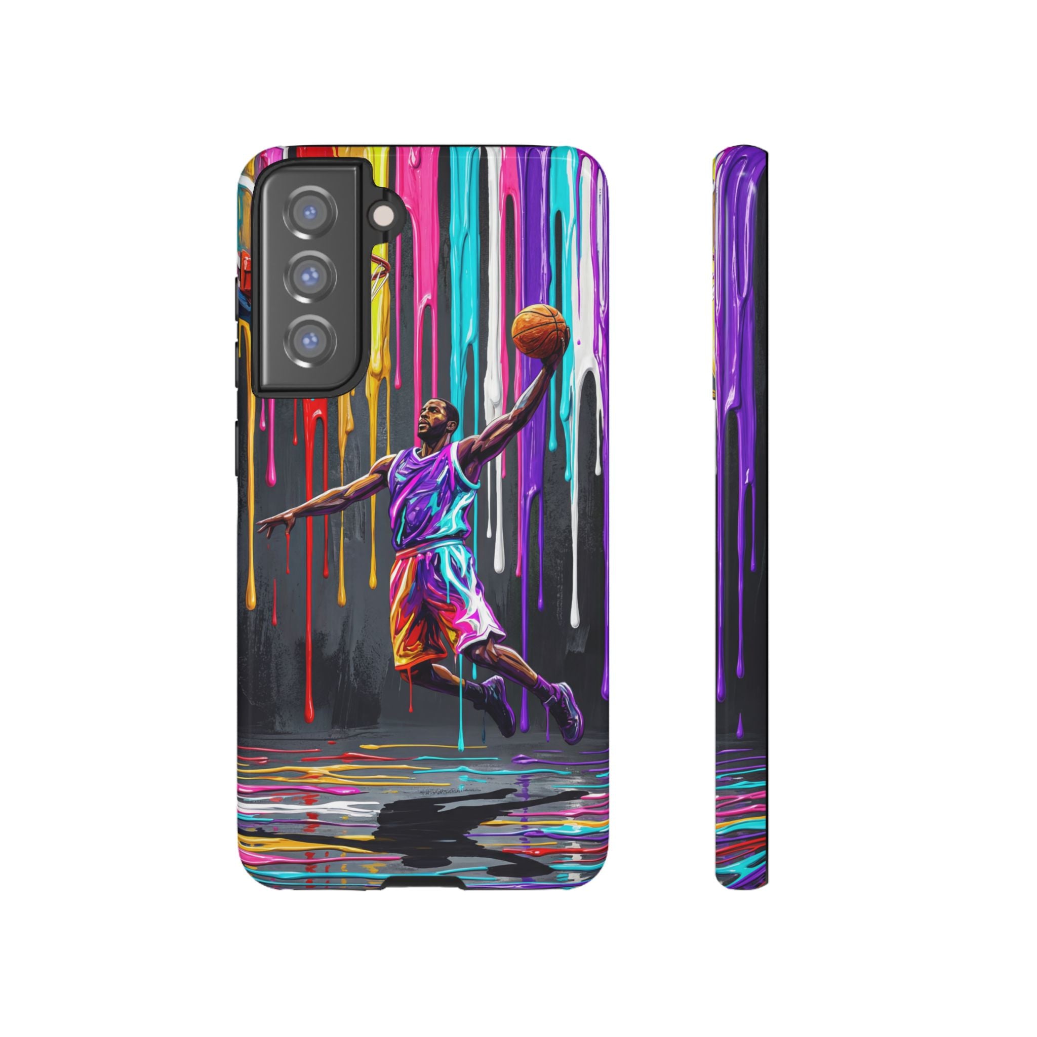 Color Splash Basketball Samsung Galaxy Phone Case | Vibrant Drip Dunk Design