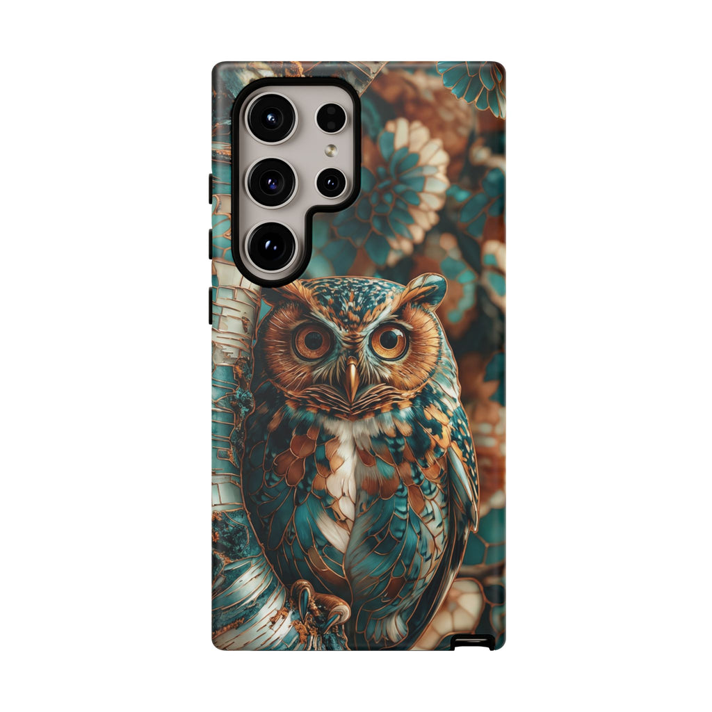 Owl Forest Tough Samsung Galaxy Case | Teal & Brown Rustic Wildlife Protective Cover