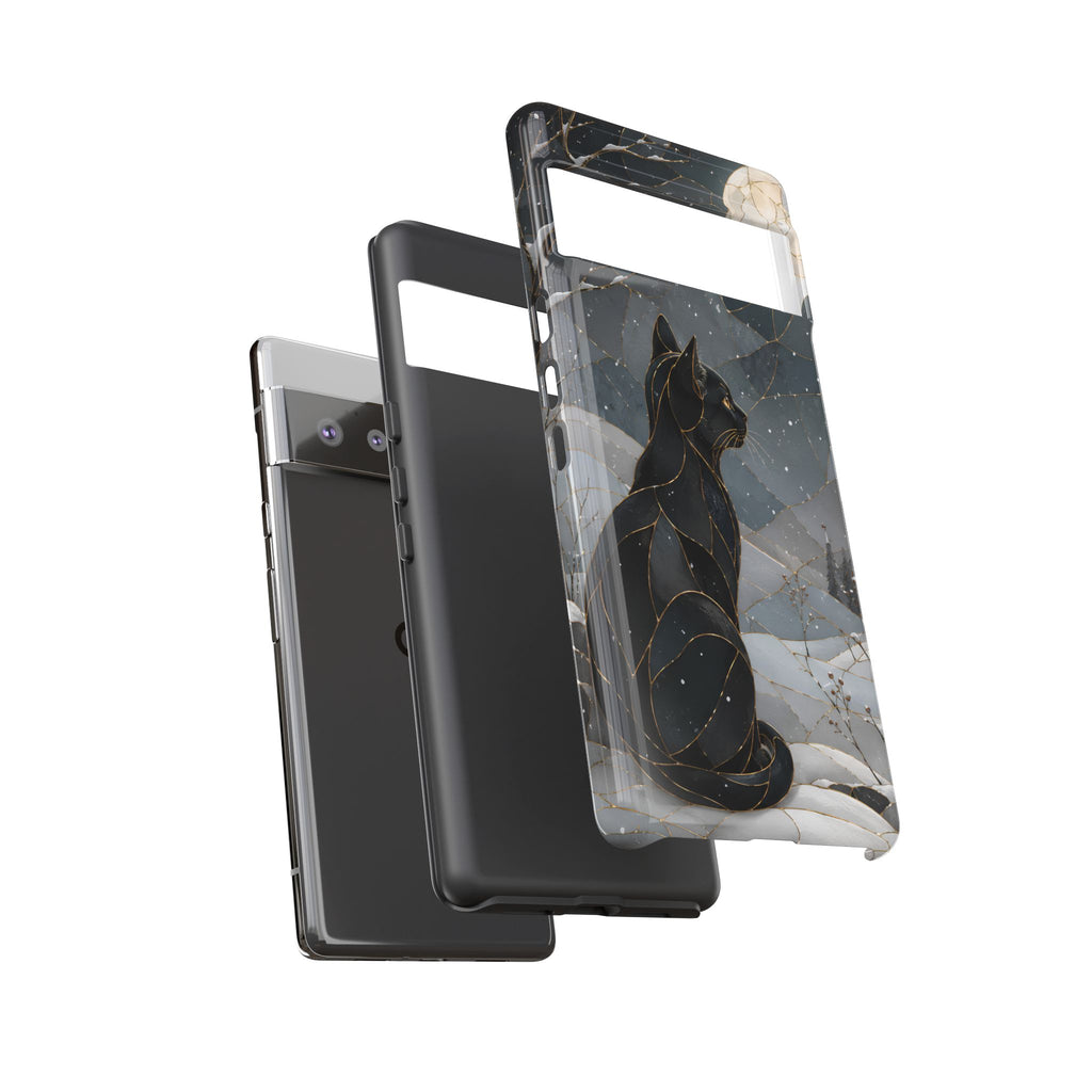Black Cat Google Pixel Phone Case | Moonlit Winter Phone Case