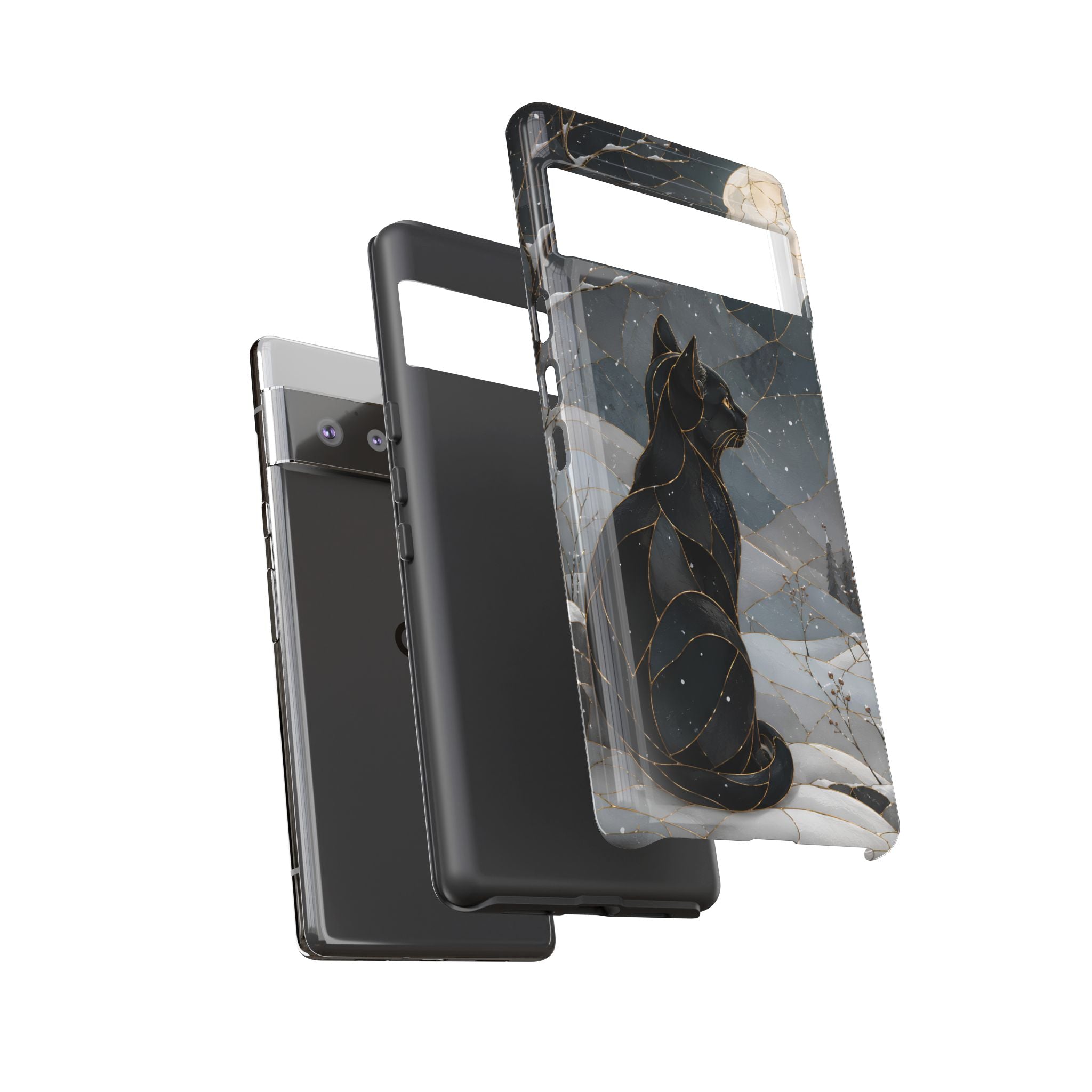 Black Cat Google Pixel Phone Case | Moonlit Winter Phone Case
