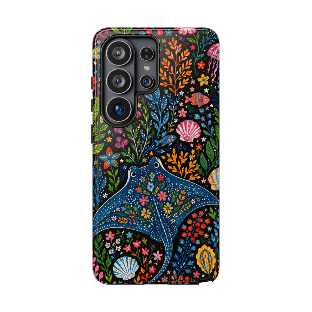 Manta Ray Floral Samsung Galaxy Phone Case | Colorful Underwater Sea Life Protective Cover