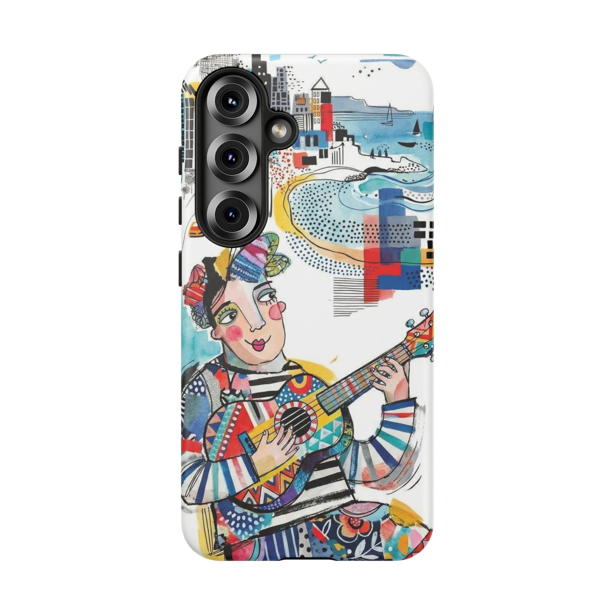 Artistic Musician Samsung Galaxy Phone Case | Colorful Guitar Cityscape Tough Case