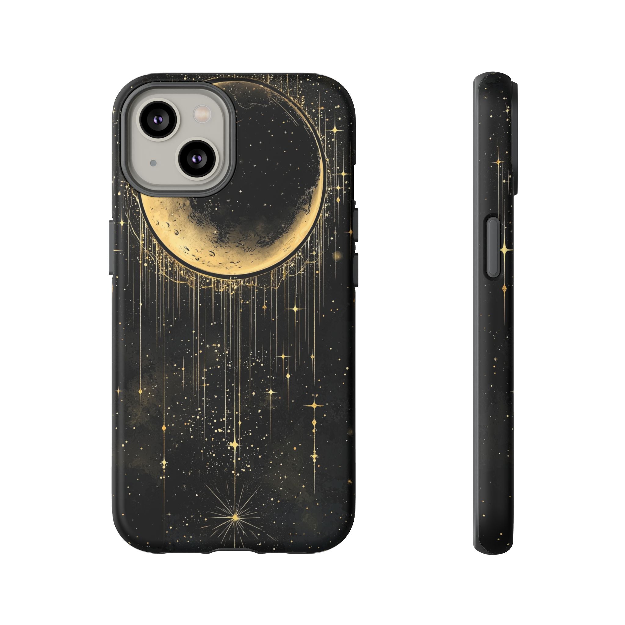 Moonlit Crescent Tough iPhone Case | Gold Stars Night Sky