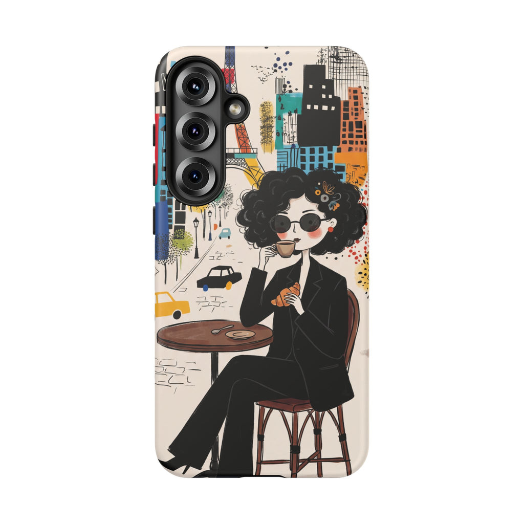 Paris Cafe Chic Samsung Galaxy Phone Case | Stylish Woman Illustration iPhone Cover