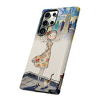 Artistic Girl Cityscape Samsung Galaxy Phone Case | Cute Floral Dress Rooftop Design