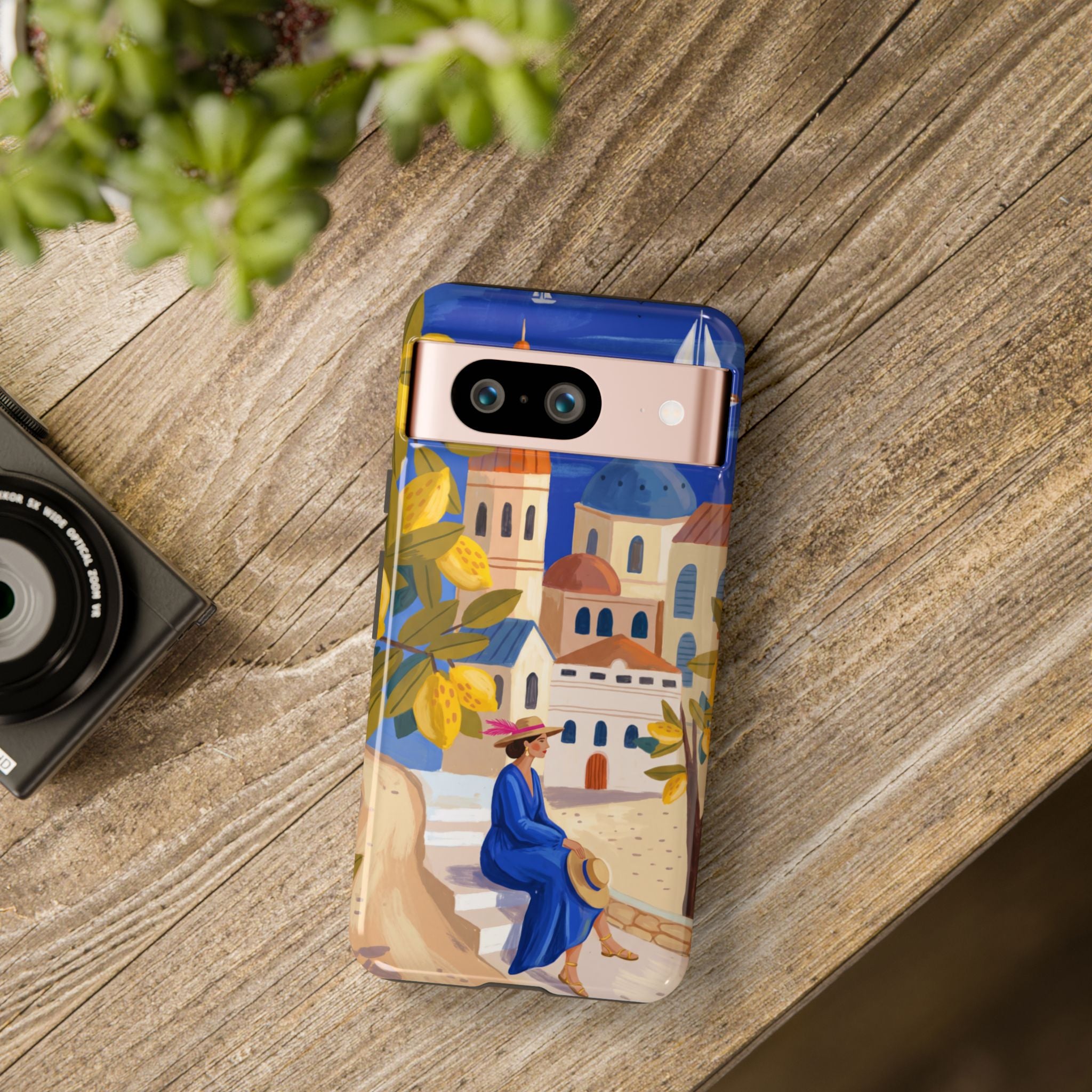 Mediterranean Village Google Pixel Phone Case | Scenic Sailboat & Lemon Grove Design