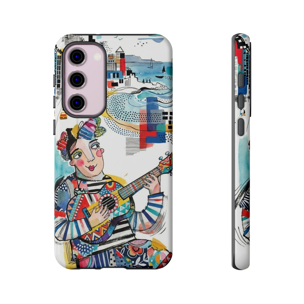 Custodia per Samsung Galaxy per Musicisti Artistici | Custodia Resistente con Chitarra Colorata e Paesaggio Urbano