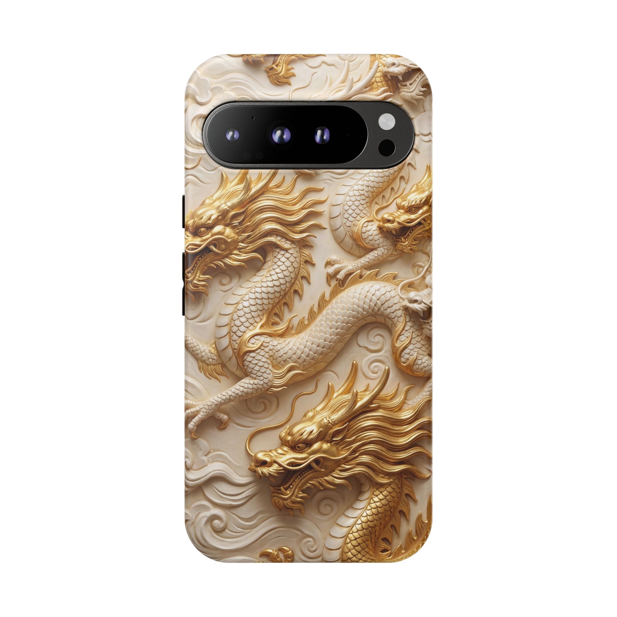 Dragon Relief Google Pixel Case — Gold Carved Dragon Protective Cover