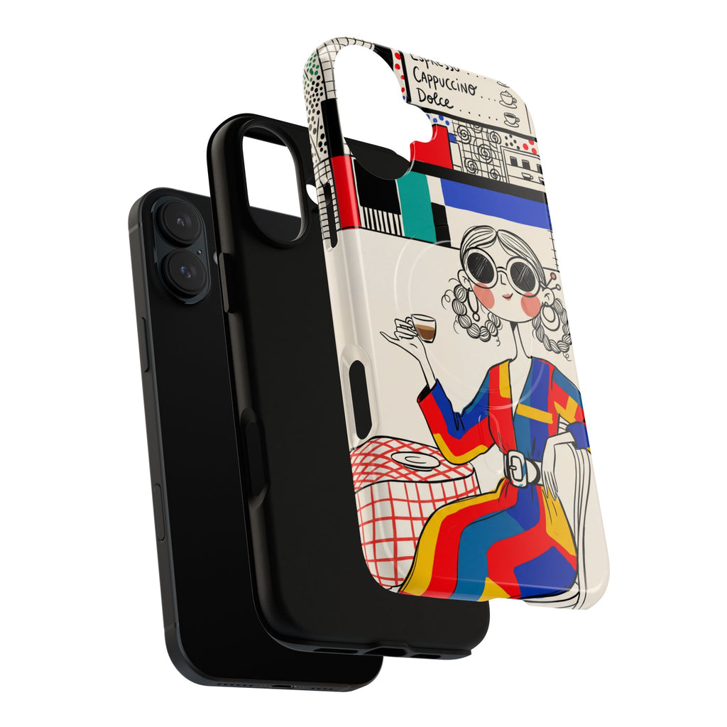 Retro Cafe MagSafe iPhone Case | Colourful Chic Woman Illustration