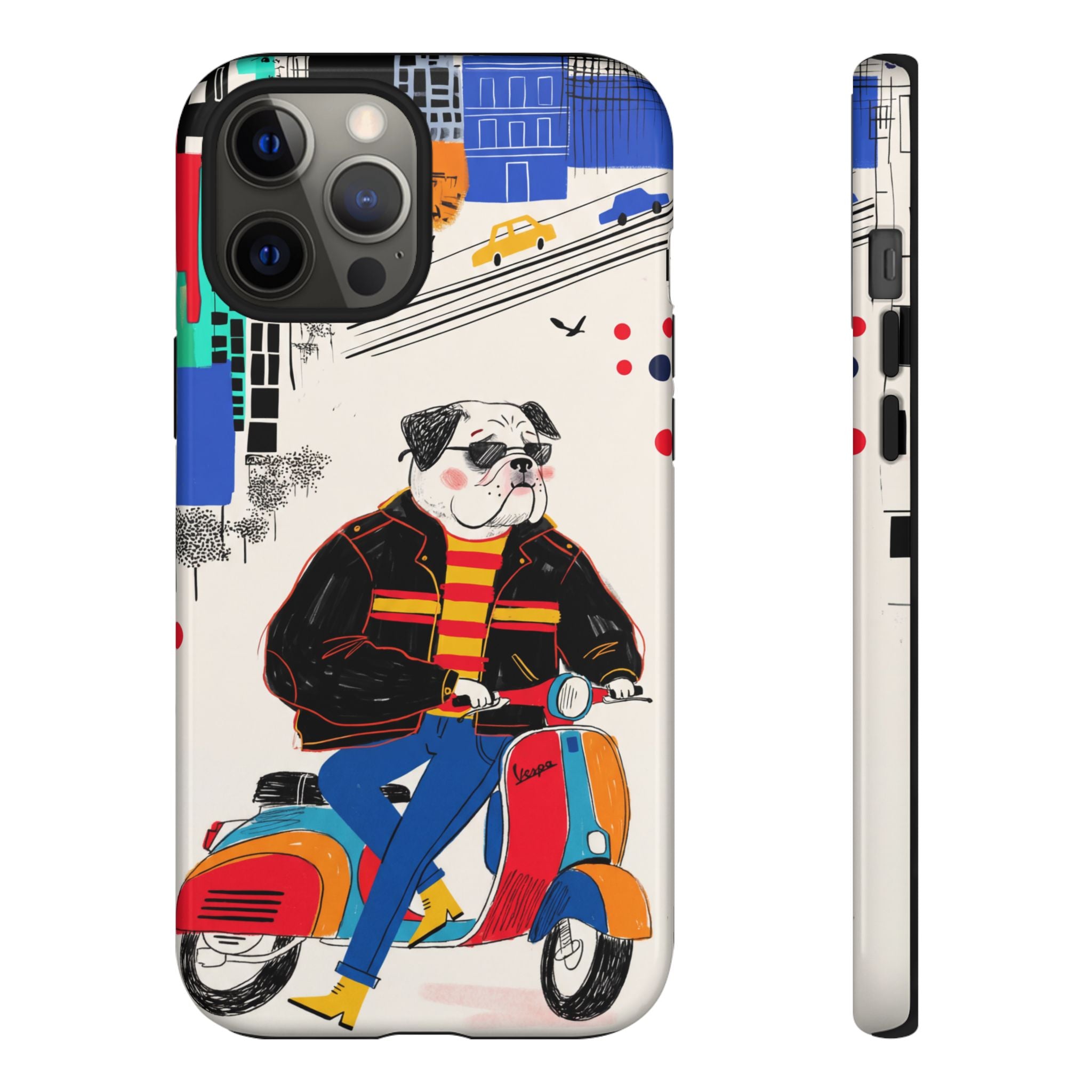 Bulldog Vespa iPhone Case | Retro Scooter Dog Protective Cover
