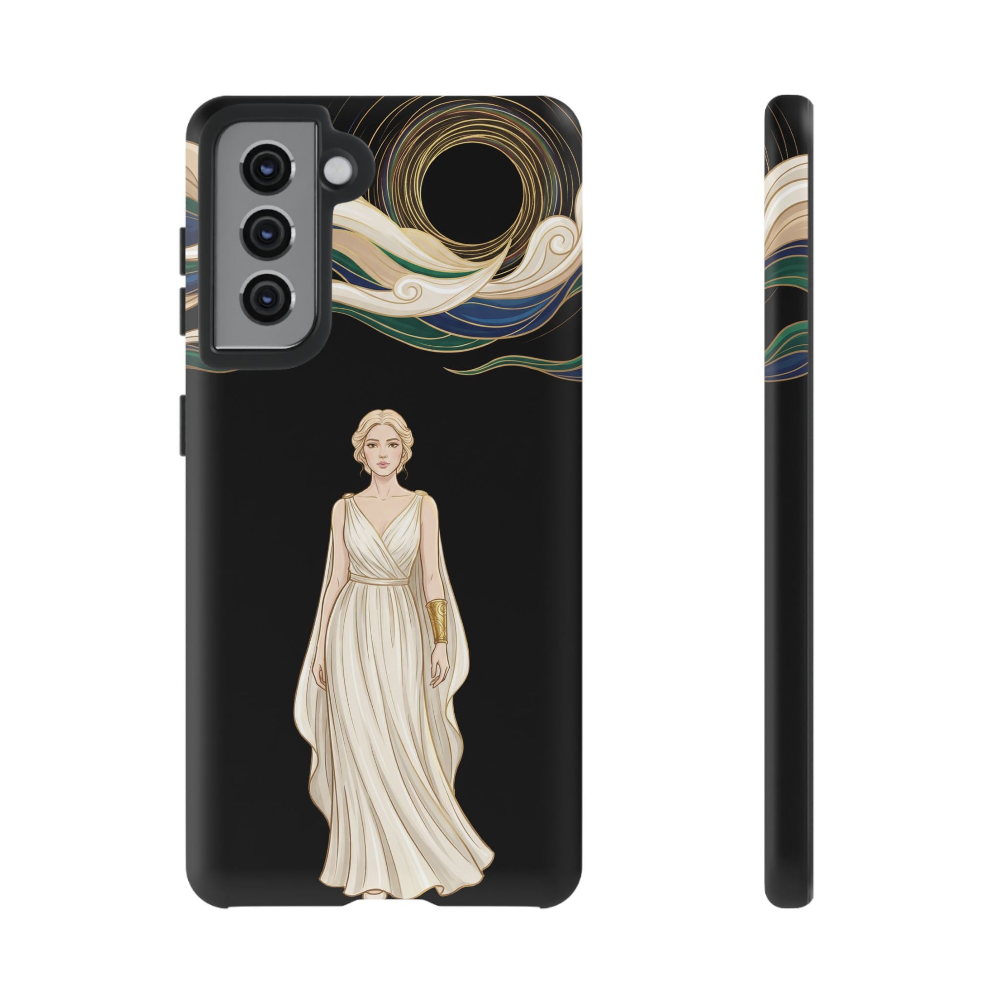 Art Nouveau Goddess Samsung Galaxy Phone Case | Elegant Woman Illustration on Black