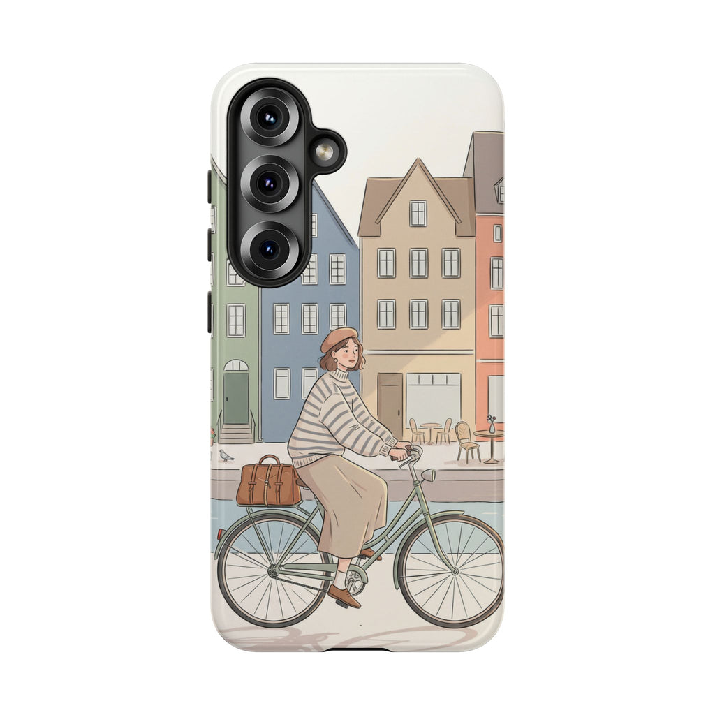 City Bike Samsung Galaxy Phone Case | Cozy European Street Illustration Tough Cases