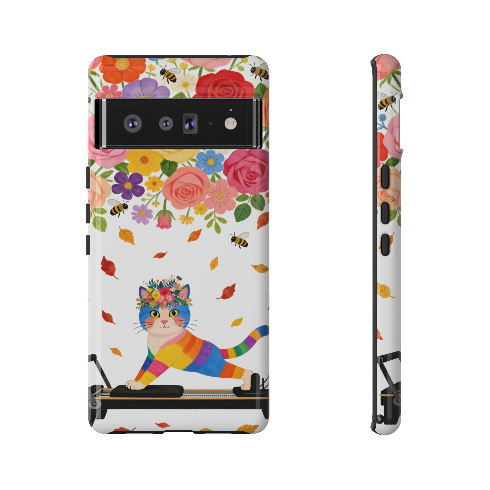 Floral Rainbow Cat Tough Google Pixel Phone Case — Colorful Pilates Cat Design