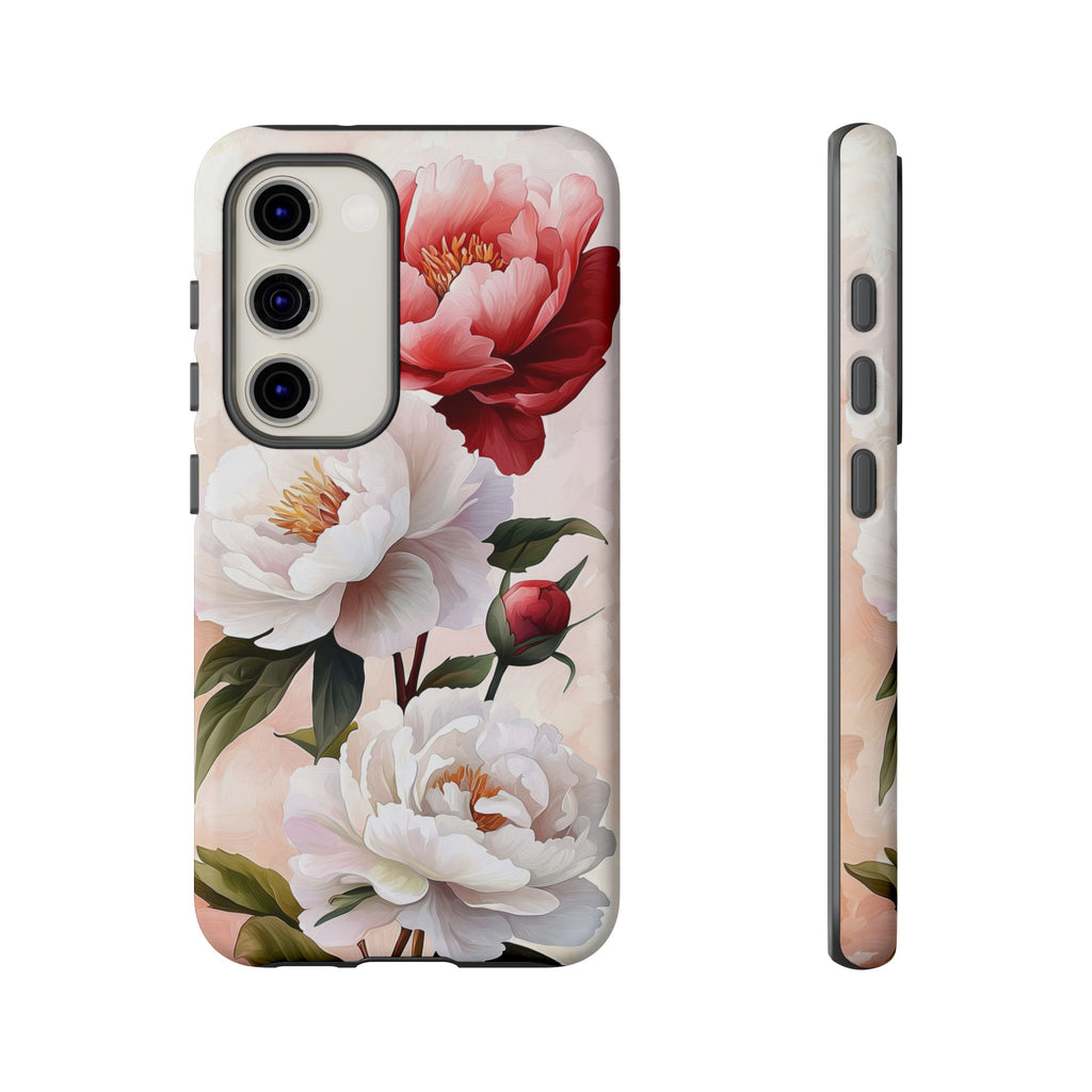 Custodia per Samsung Galaxy con motivo floreale Peony | Rosa bianca vintage