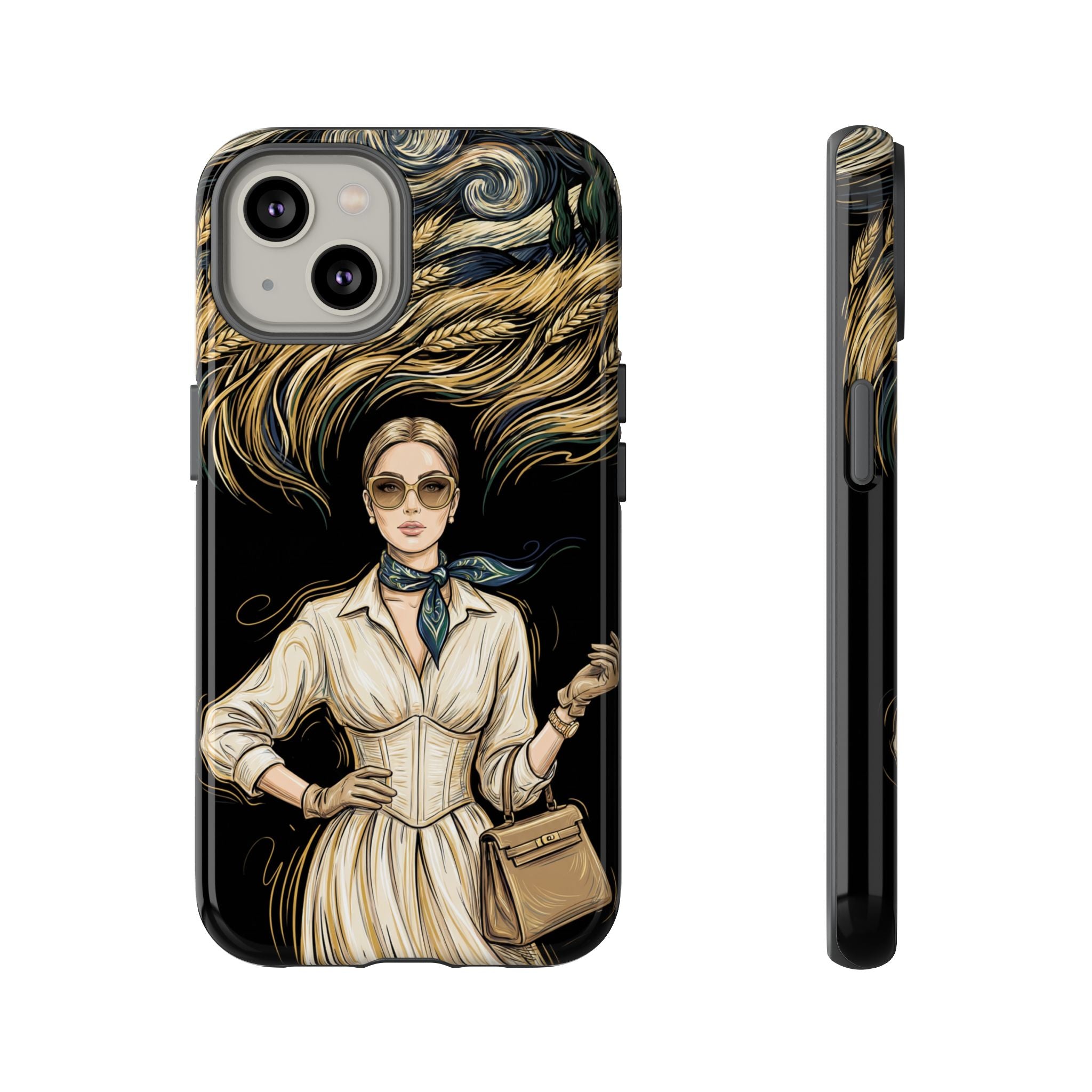 Vintage Elegance iPhone Case | Retro Woman with Flowing Golden Hair