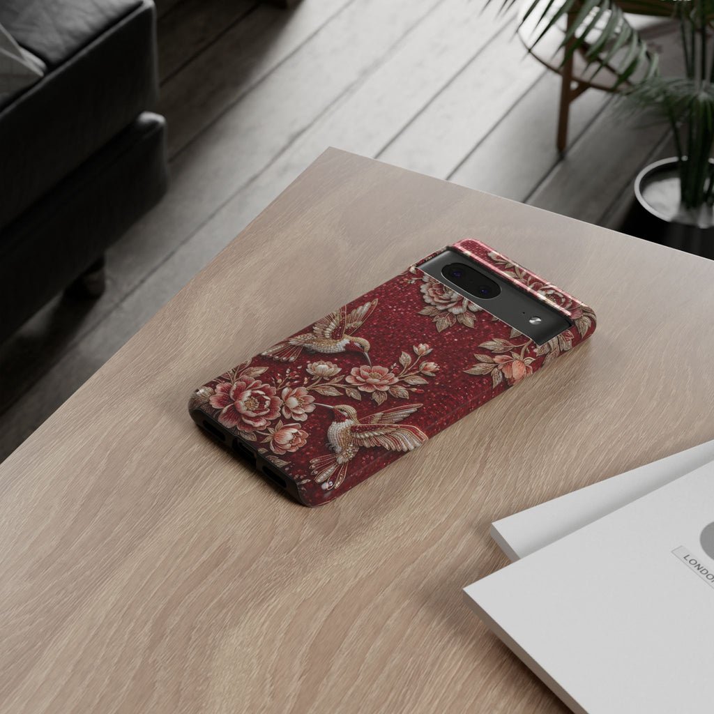 Floral Hummingbird Tough Case | Vintage Red Google Pixel Phone Case