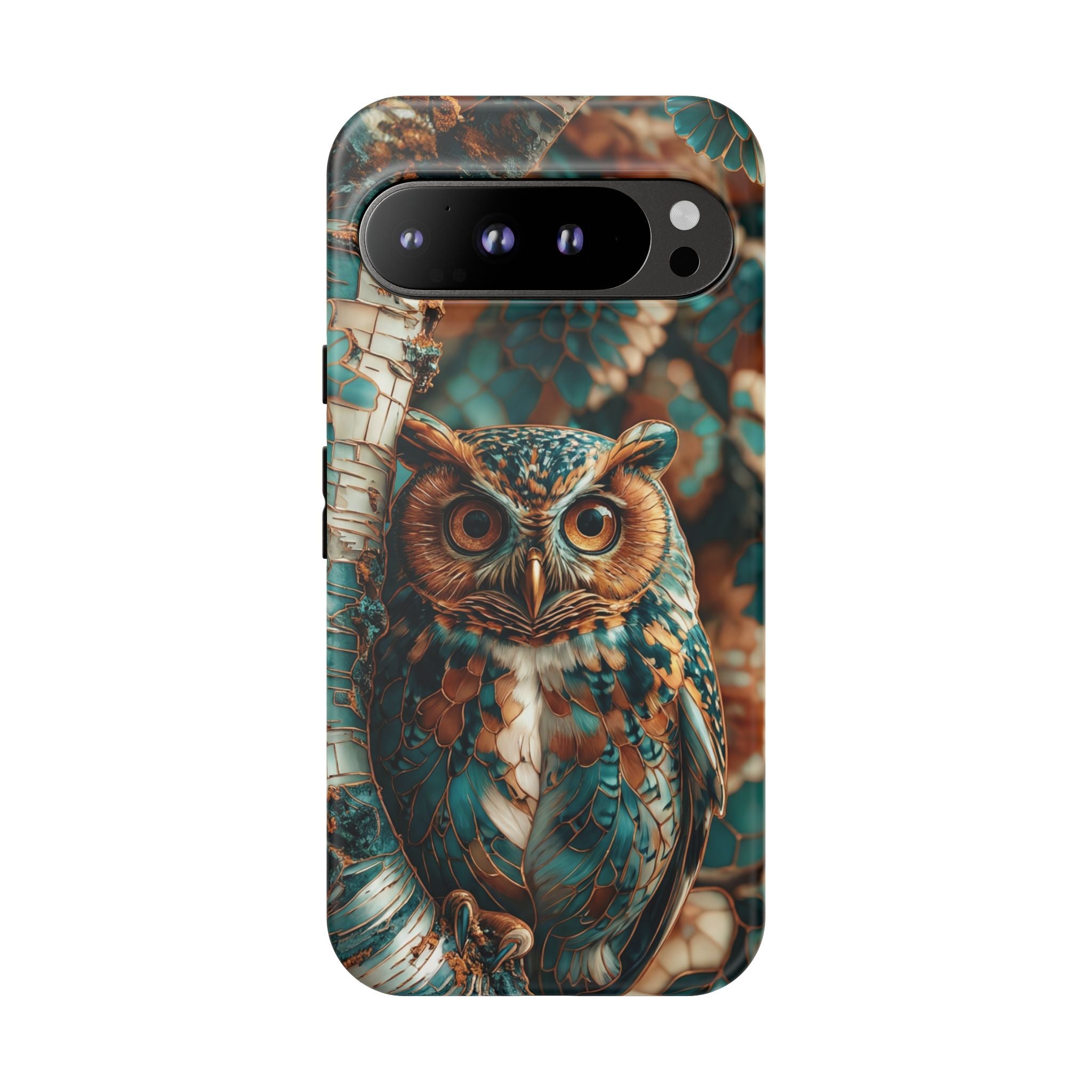 Owl Forest Tough Google Pixel Case | Teal & Brown Rustic Wildlife Protective Cover