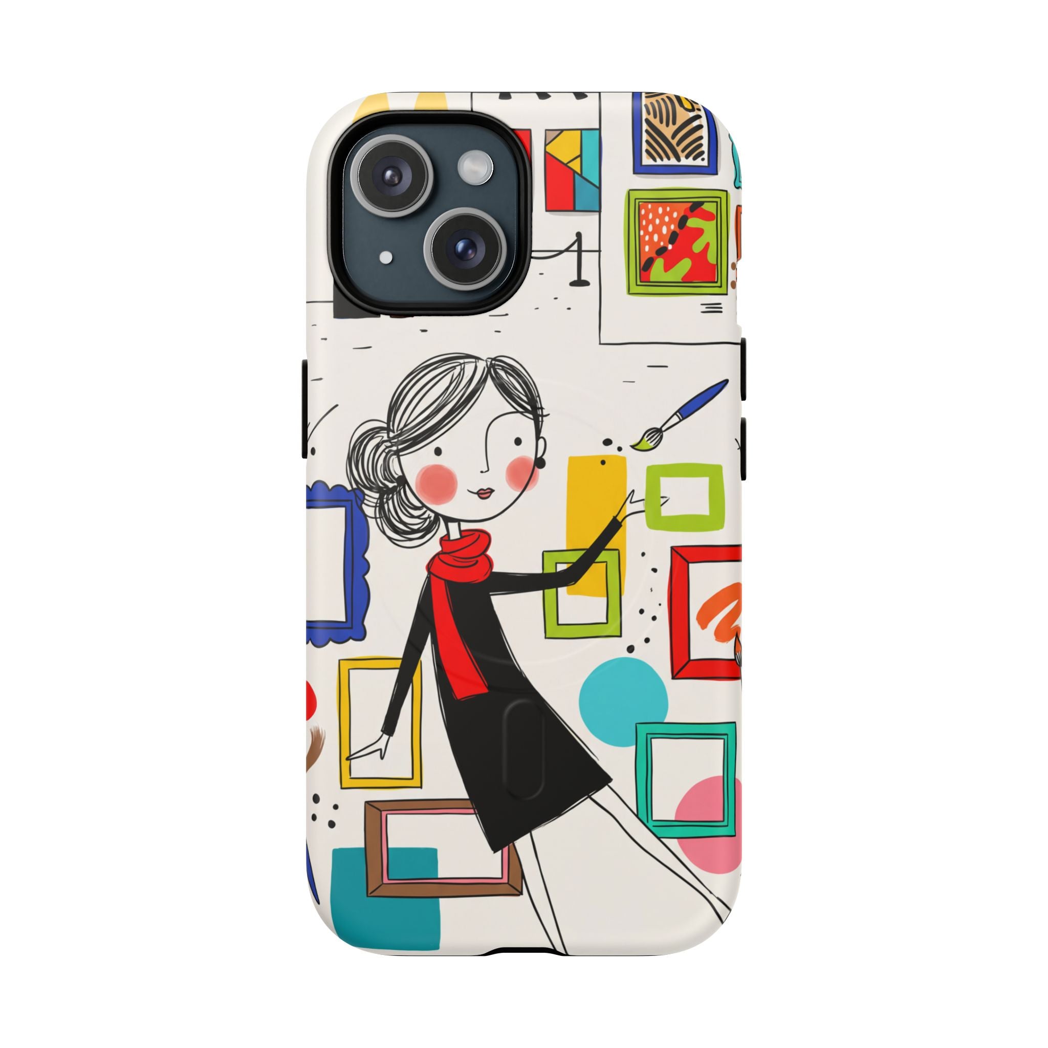 Art Gallery Illustration MagSafe iPhone Case | Cute Woman with Frames Design