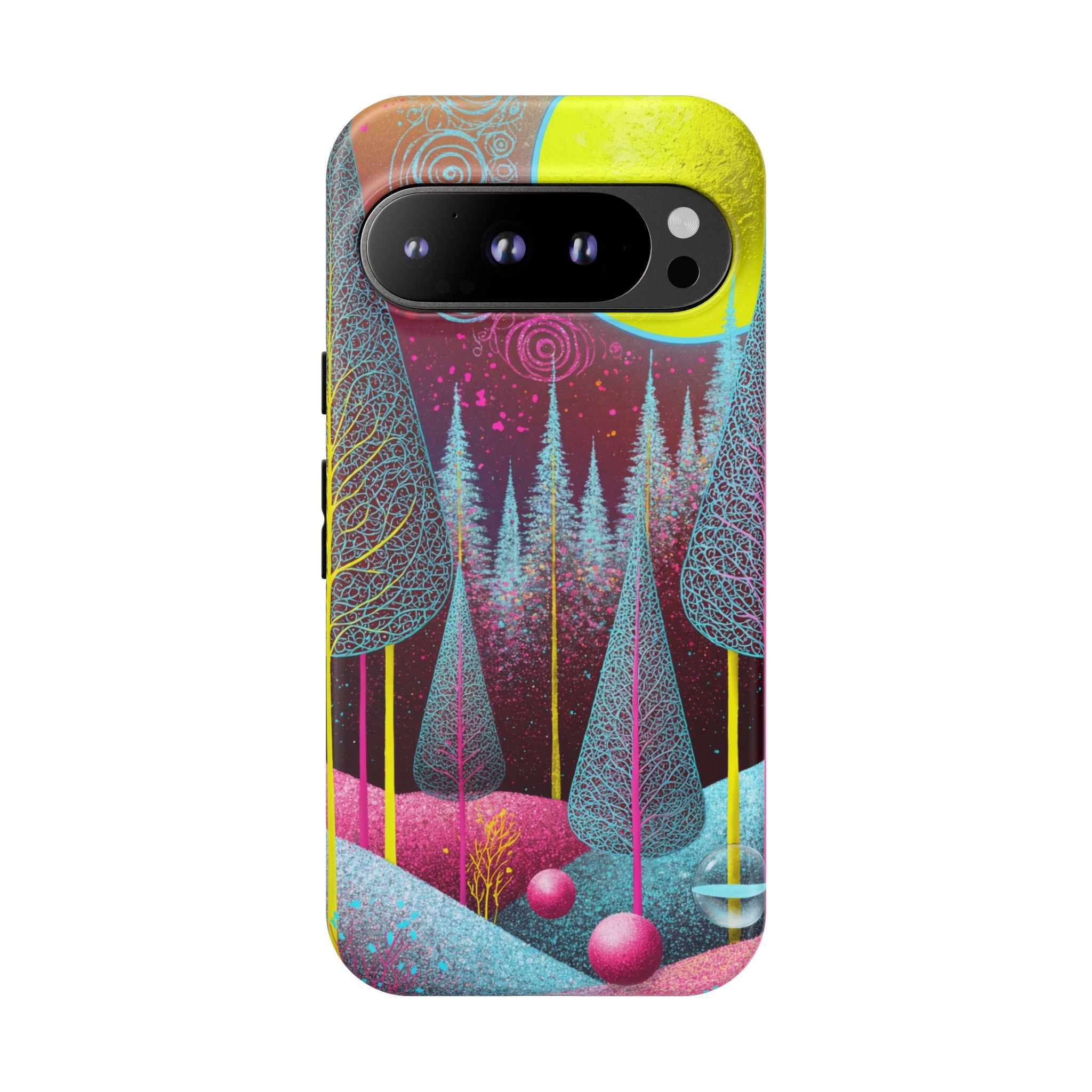Colorful Surreal Forest Google Pixel Case | Neon Moon, Trees & Abstract Landscape