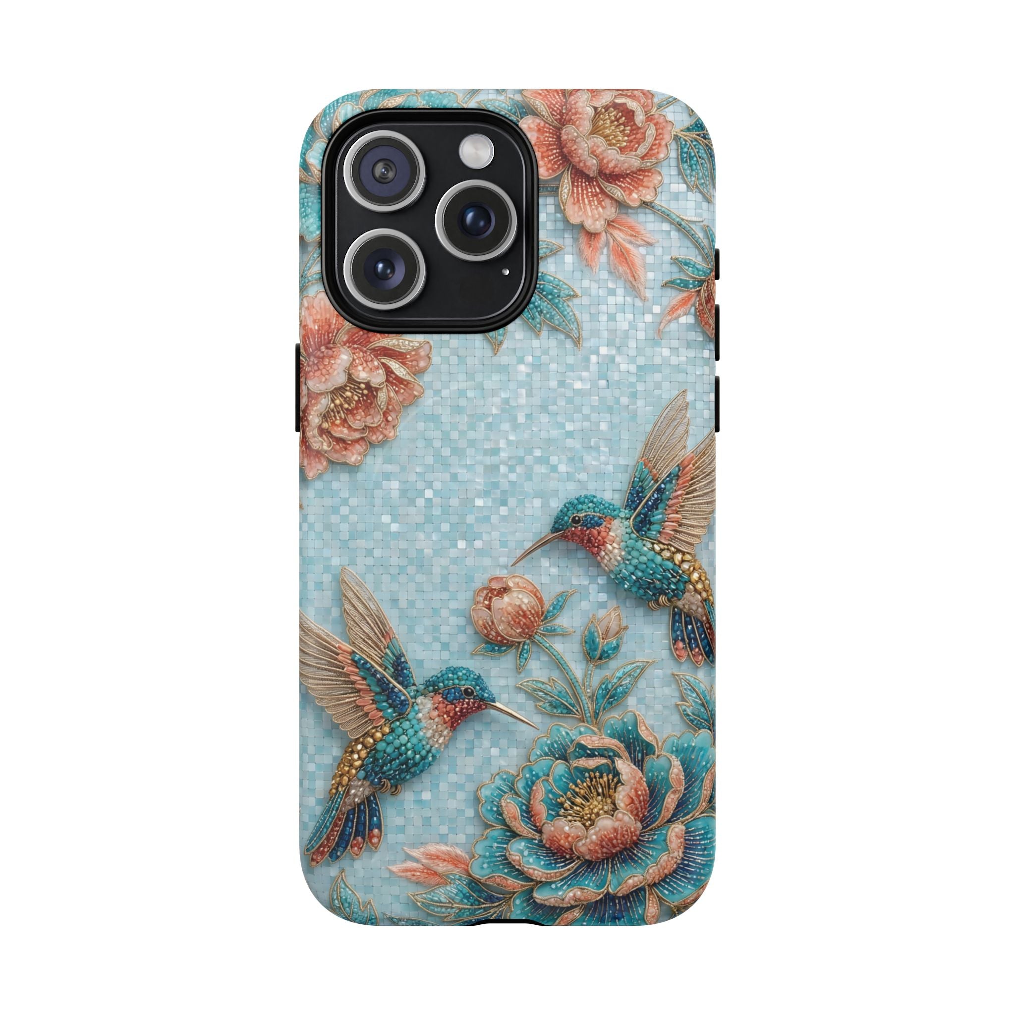Hummingbird Floral Tough MagSafe iPhone Case | Vintage Blue Garden Design