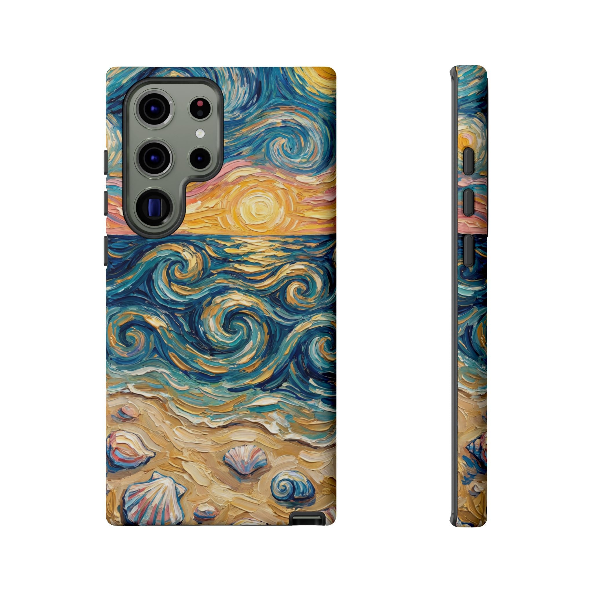 Sea Sunset Samsung Galaxy Case — Van Gogh‑Style Beach Waves with Shells