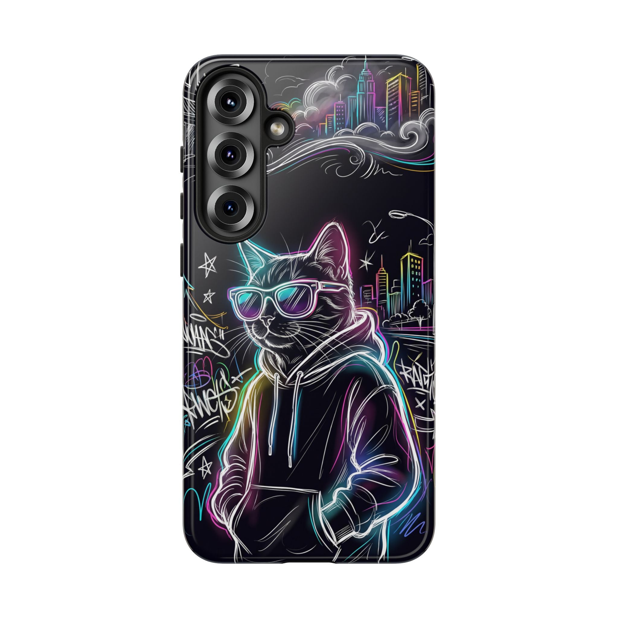 Cool Hoodie Neon Street Cat Samsung Galaxy Phone Case