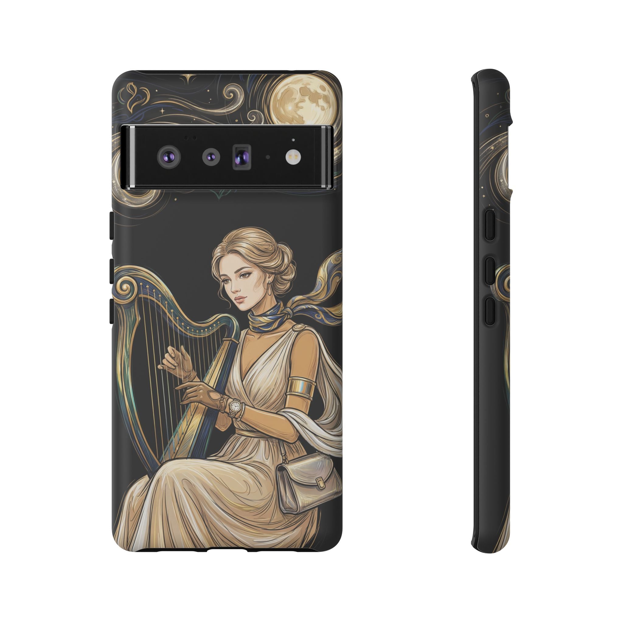 Moonlit Harp Google Pixel Phone Case | Vintage Goddess Musician Art