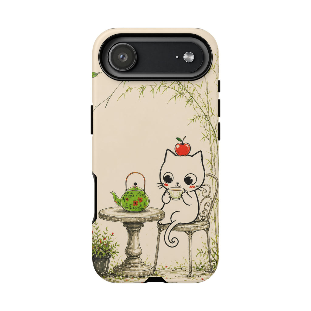 Cute Cat Tea Time iPhone Case | Kawaii Kitten with Apple Design