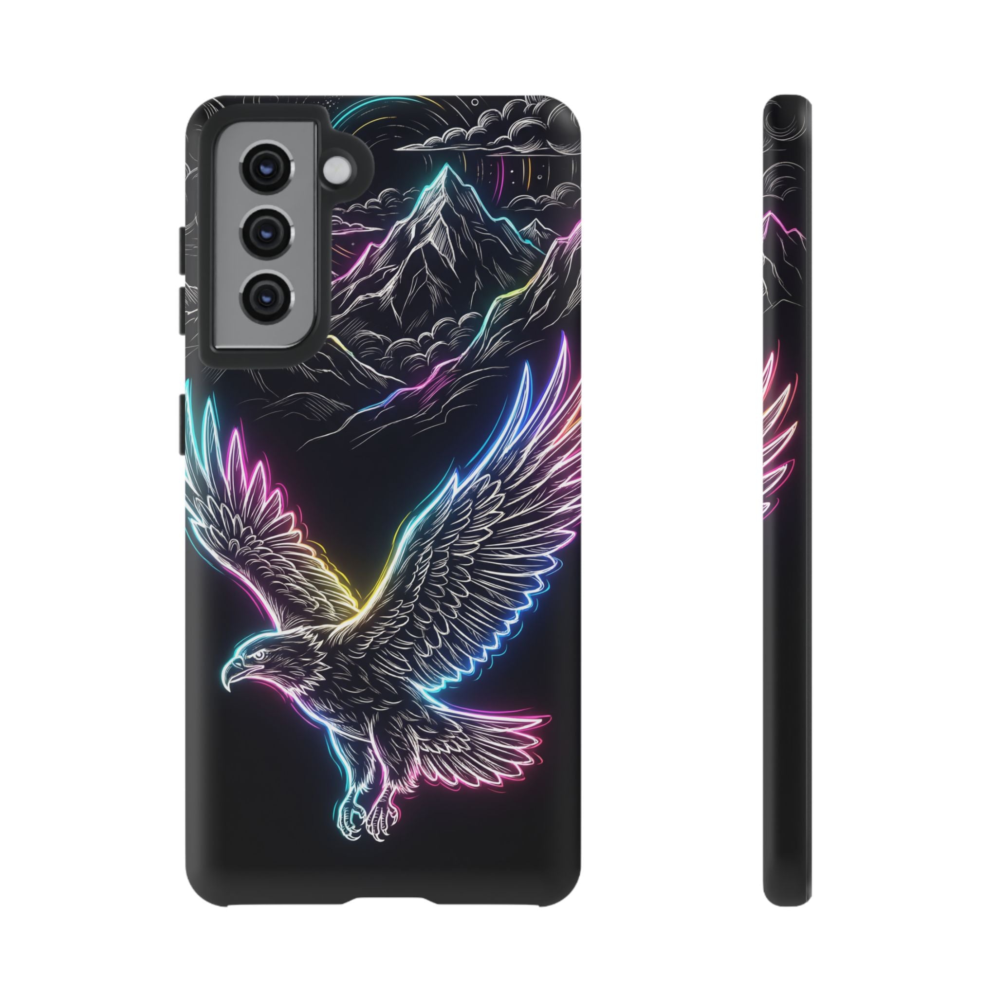 Neon Eagle Samsung Galaxy Phone Case with Mountain Design