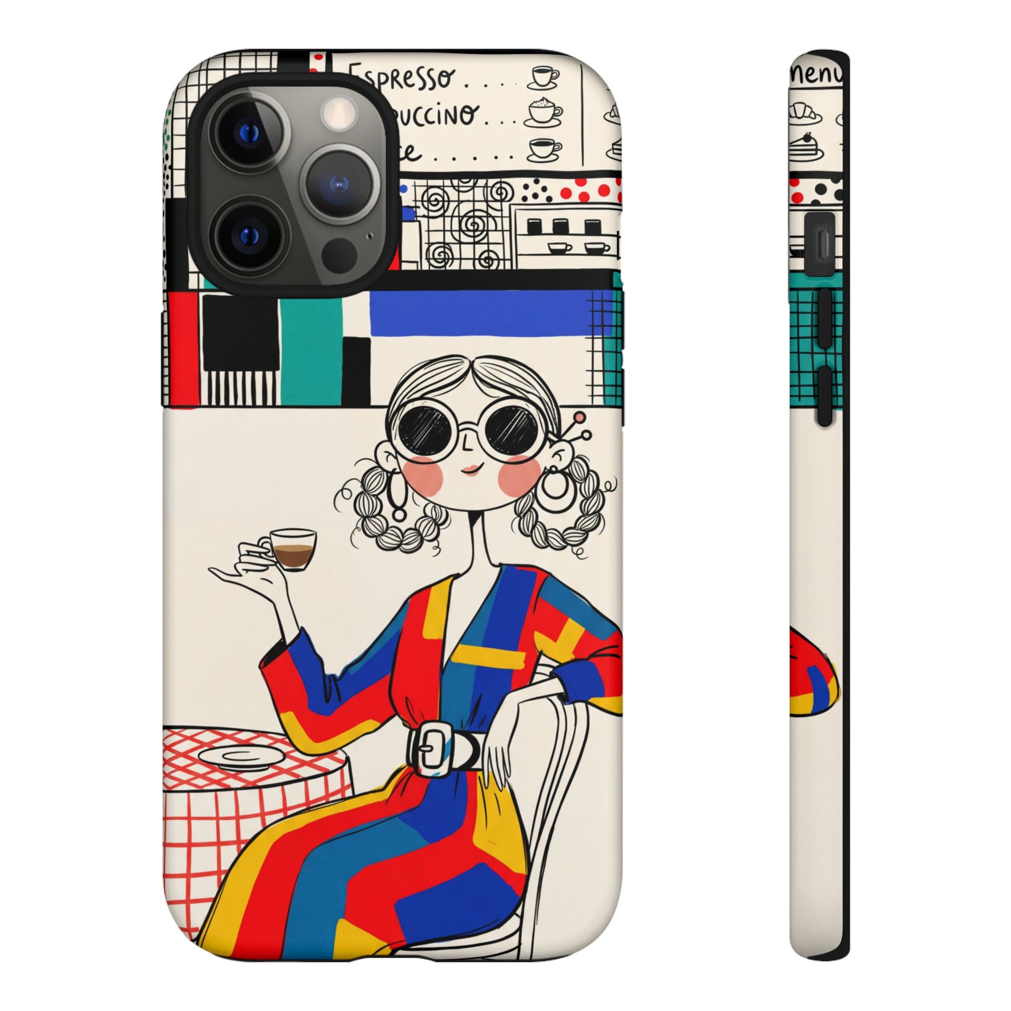 Retro Cafe iPhone Case | Colourful Chic Woman Illustration