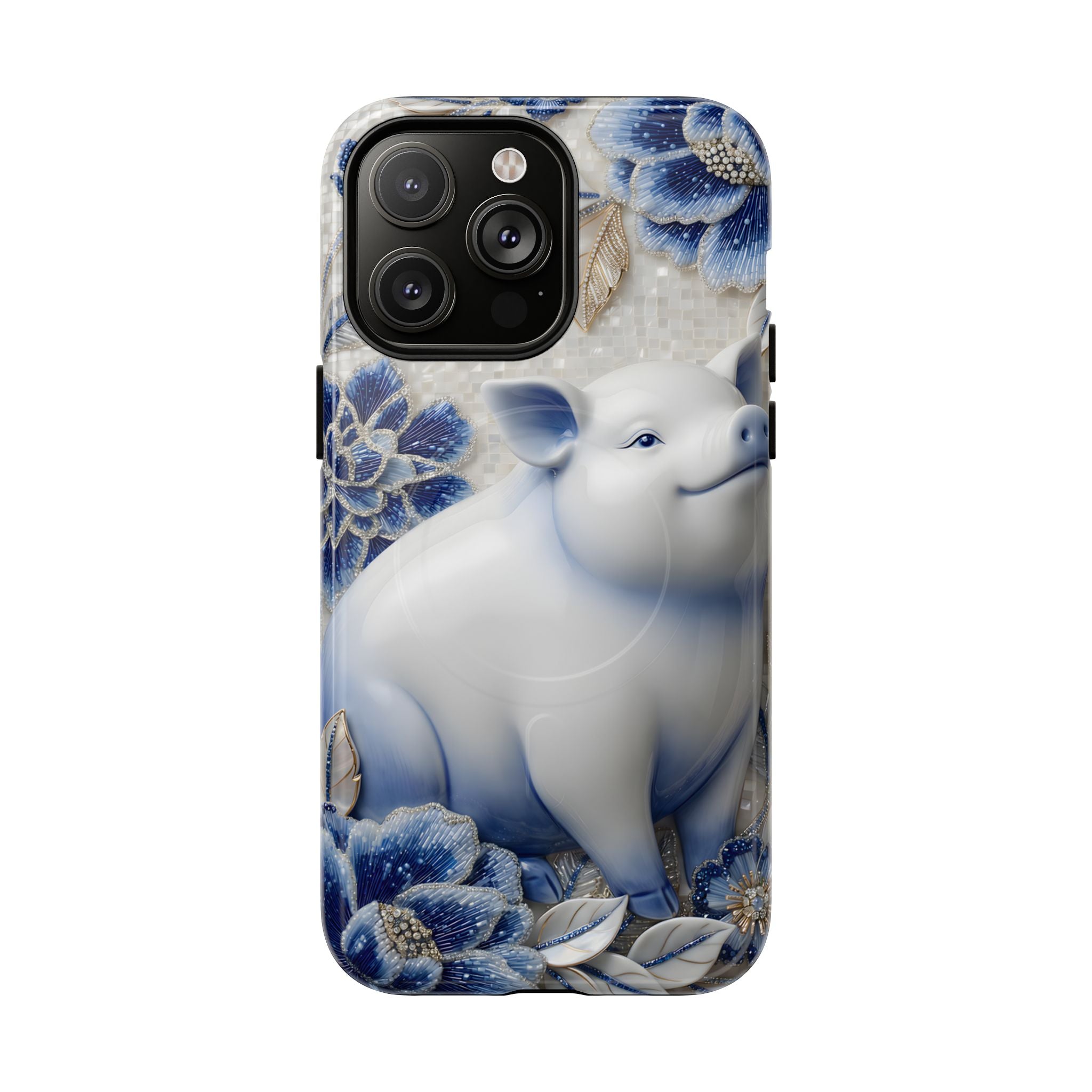 Asian Zodiac Pig MagSafe iPhone Case | Blue & White Porcelain Slim Protective Shockproof Case| Year of the Pig Gift