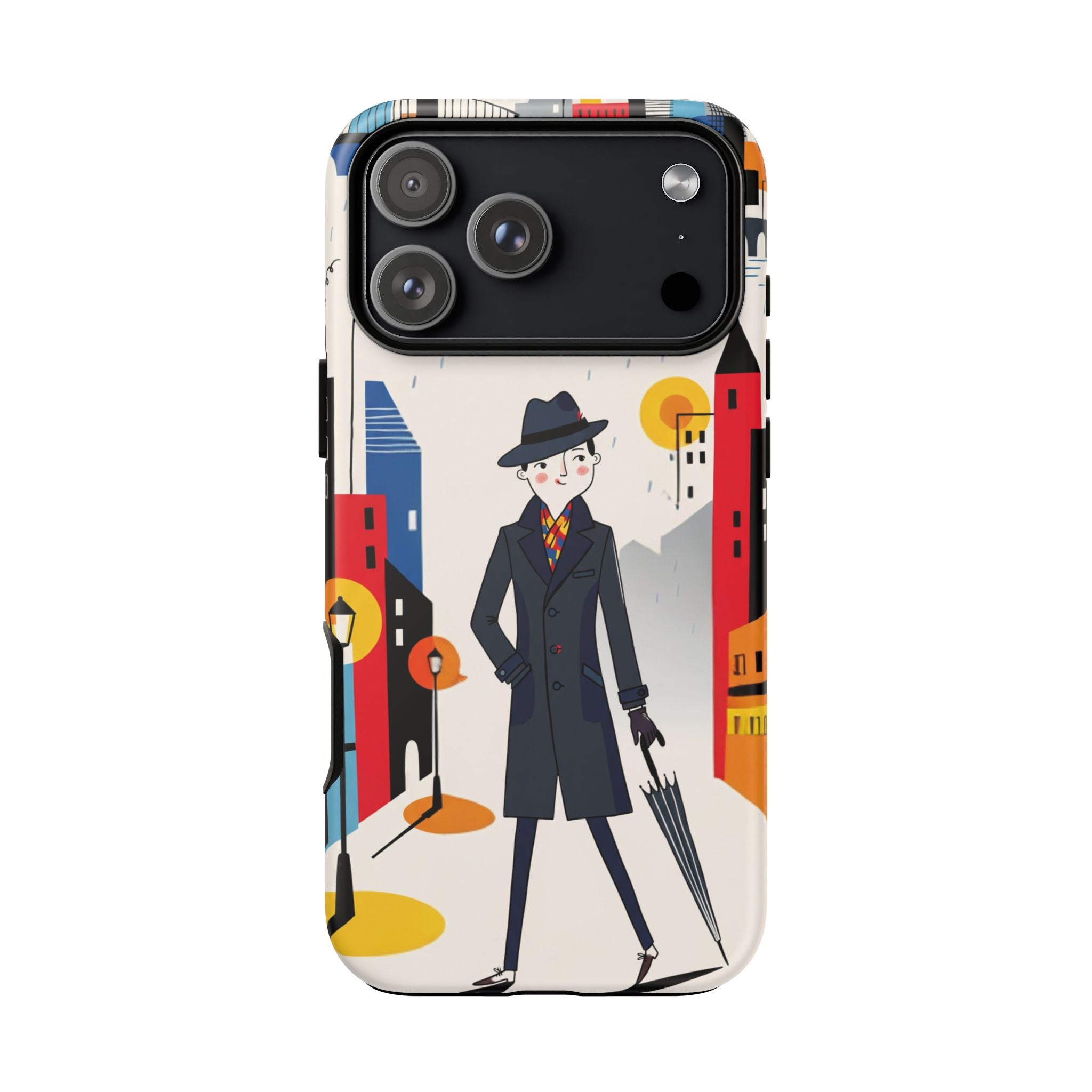 Retro Gentleman in Cityscape Illustration iPhone Case