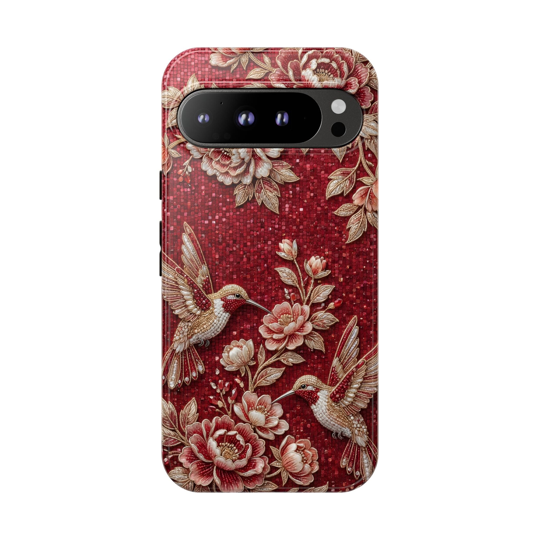 Floral Hummingbird Tough Case | Vintage Red Google Pixel Phone Case